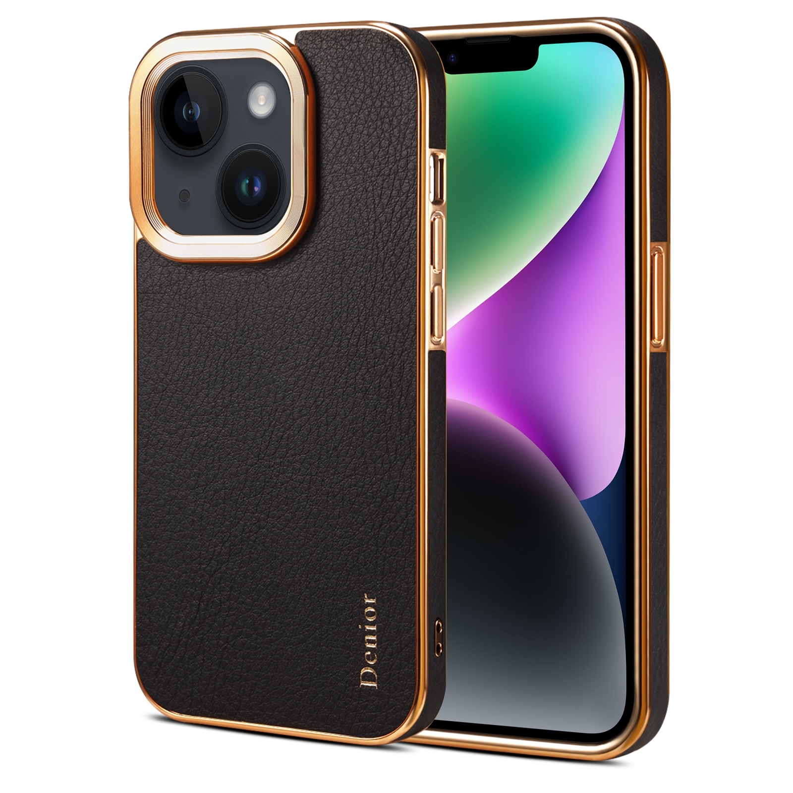For iPhone 14 Plus Denior Cowhide Leather Plating Phone Case(Black) For iPhone 14 Plus Denior Cowhide Leather Plating Phone Case(Black)