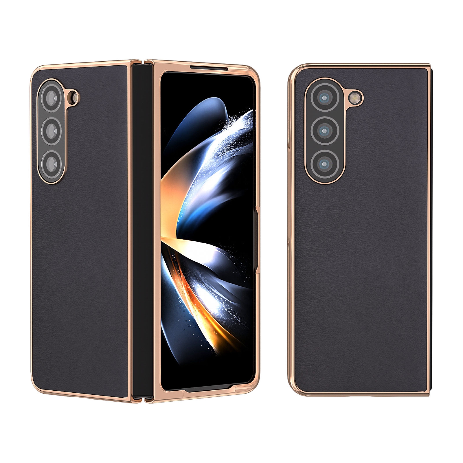 For Samsung Galaxy Z Fold5 Nano Electroplating Haze Texture PU Phone Case(Black) For Samsung Galaxy Z Fold5 Nano Electroplating Haze Texture PU Phone Case(Black)