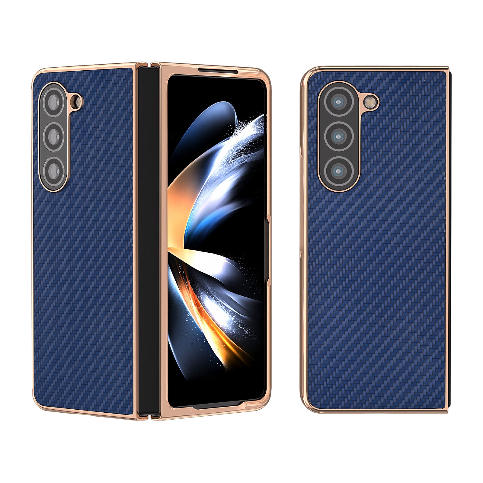 For Samsung Galaxy Z Fold5 Nano Electroplating Carbon Fiber Texture Phone Case(Navy Blue) For Samsung Galaxy Z Fold5 Nano Electroplating Carbon Fiber Texture Phone Case(Navy Blue)