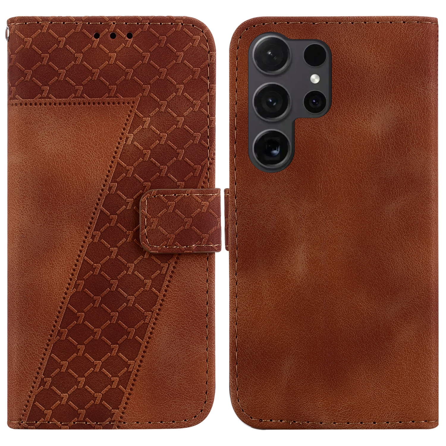 For Samsung Galaxy S24 Ultra 5G Seven-shaped Embossed Leather Phone Case(Brown) For Samsung Galaxy S24 Ultra 5G Seven-shaped Embossed Leather Phone Case(Brown)