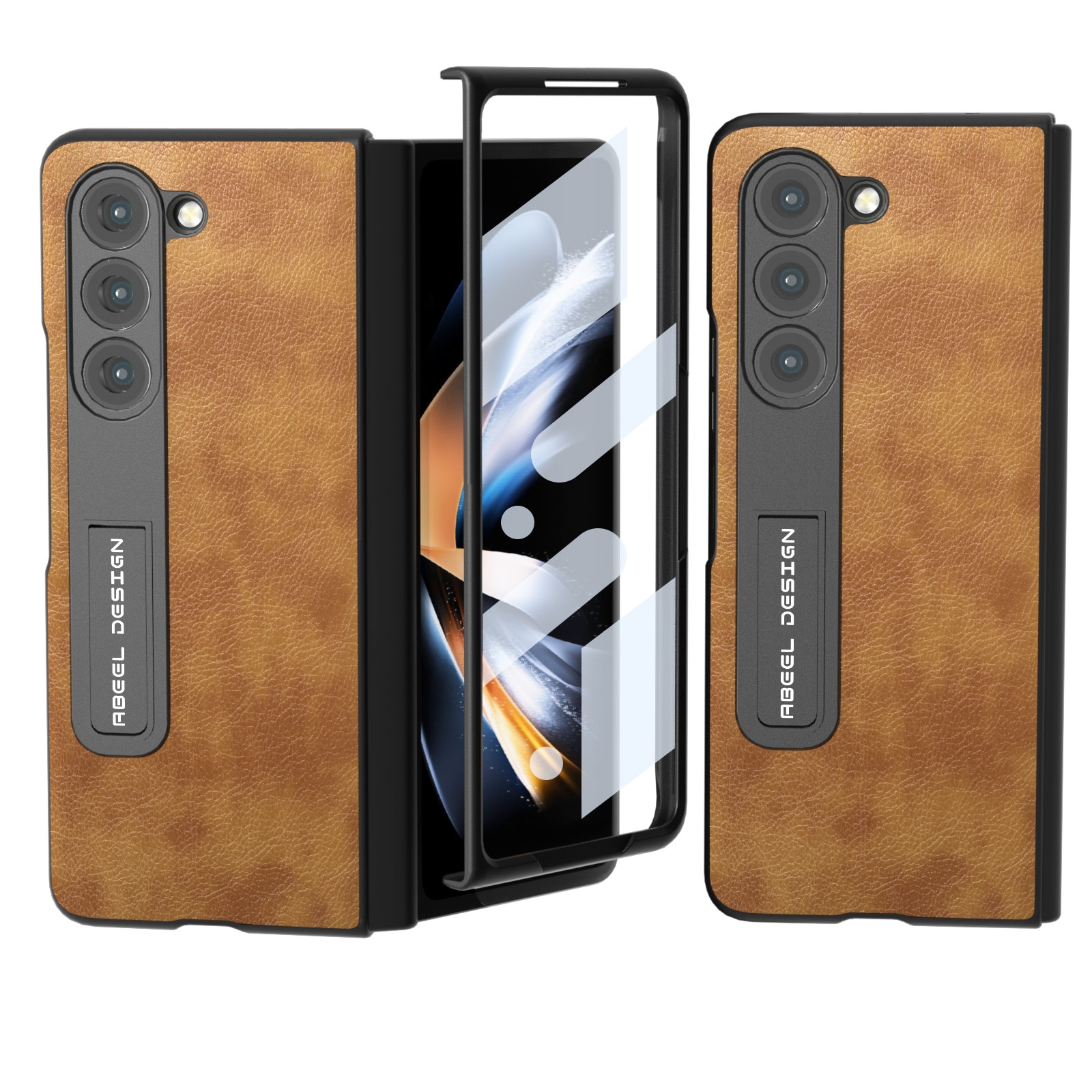 For Samsung Galaxy Z Fold5 Integrated Retro Litchi Texture PU Phone Case with Holder(Brown) For Samsung Galaxy Z Fold5 Integrated Retro Litchi Texture PU Phone Case with Holder(Brown)