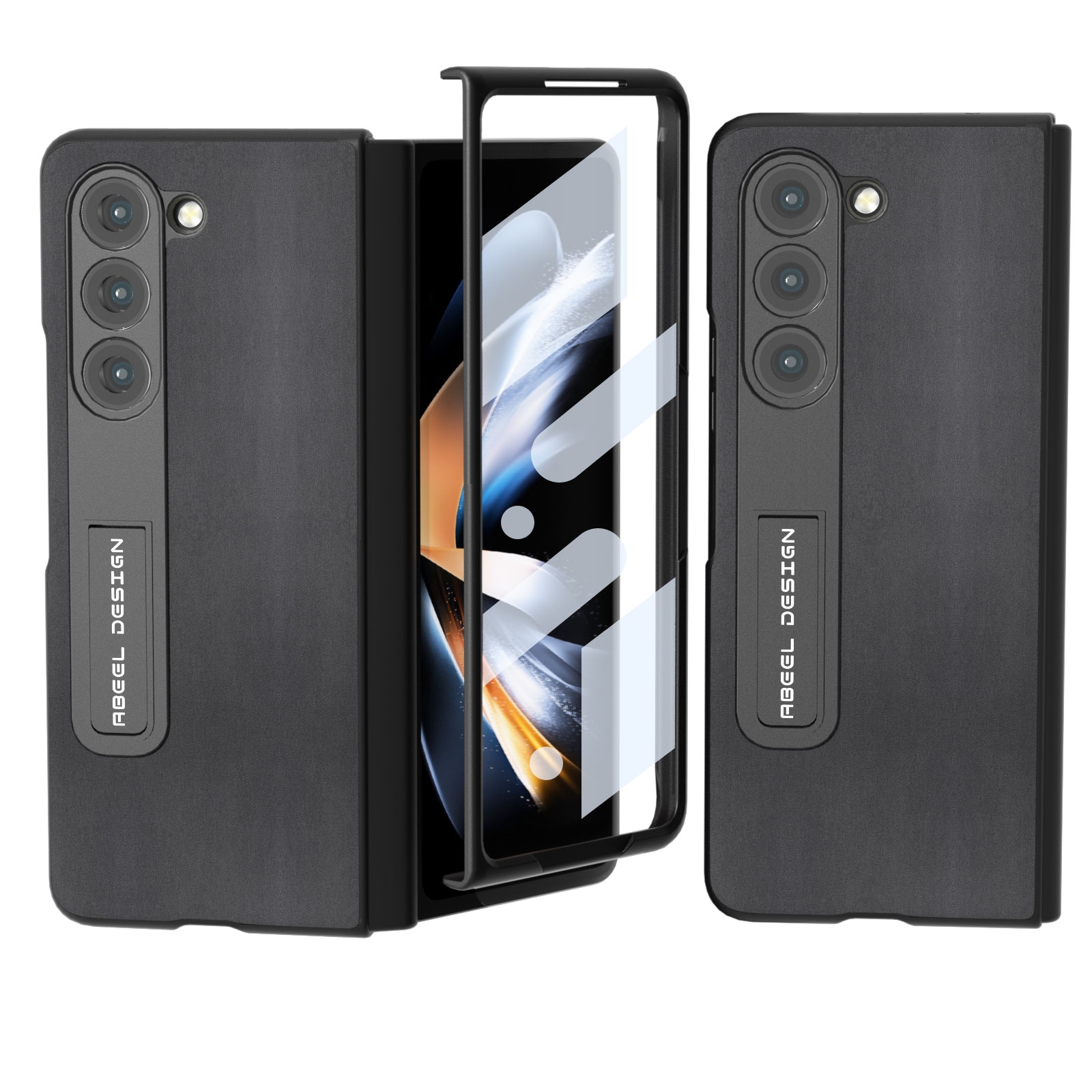 For Samsung Galaxy Z Fold5 Integrated Genuine Leather Xiaoya Series Phone Case with Holder(Black) For Samsung Galaxy Z Fold5 Integrated Genuine Leather Xiaoya Series Phone Case with Holder(Black)