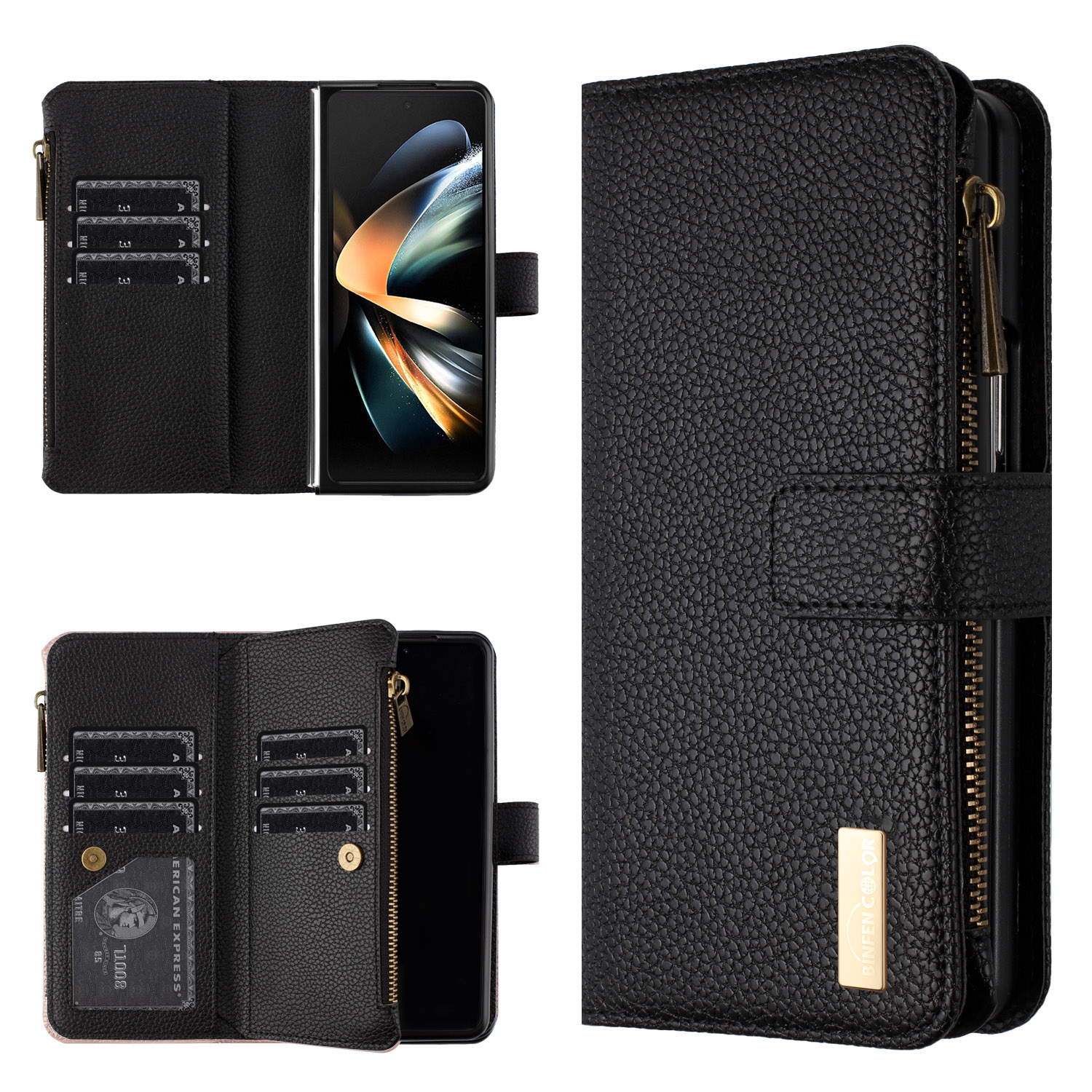 For Samsung Galaxy Z Fold5 Litchi Texture Zipper Wallet Leather Phone Case(Black) For Samsung Galaxy Z Fold5 Litchi Texture Zipper Wallet Leather Phone Case(Black)