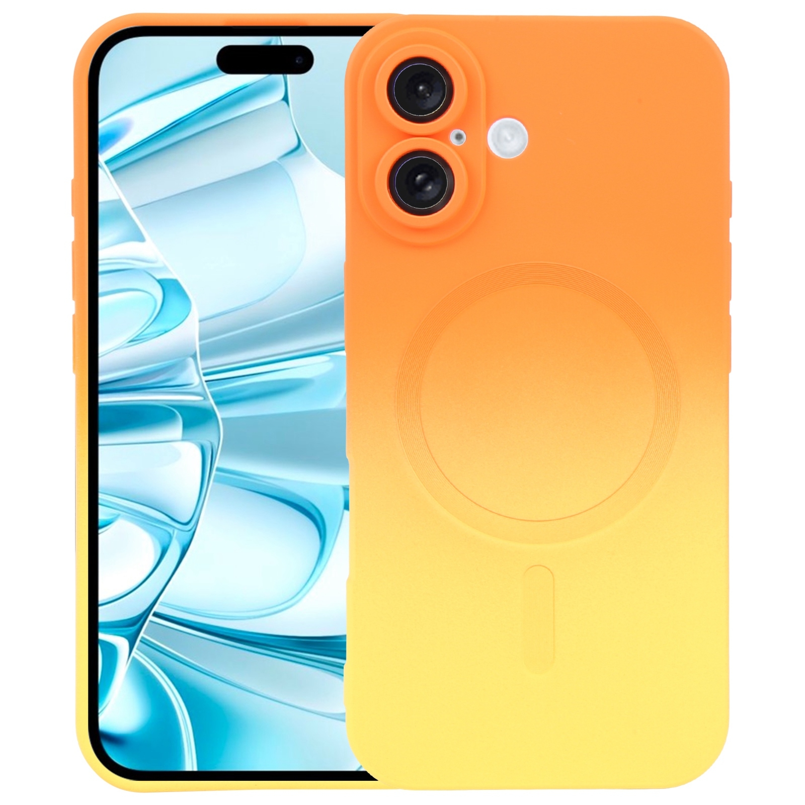 For iPhone 16 Liquid TPU Silicone Gradient MagSafe Phone Case(Orange Yellow) For iPhone 16 Liquid TPU Silicone Gradient MagSafe Phone Case(Orange Yellow)