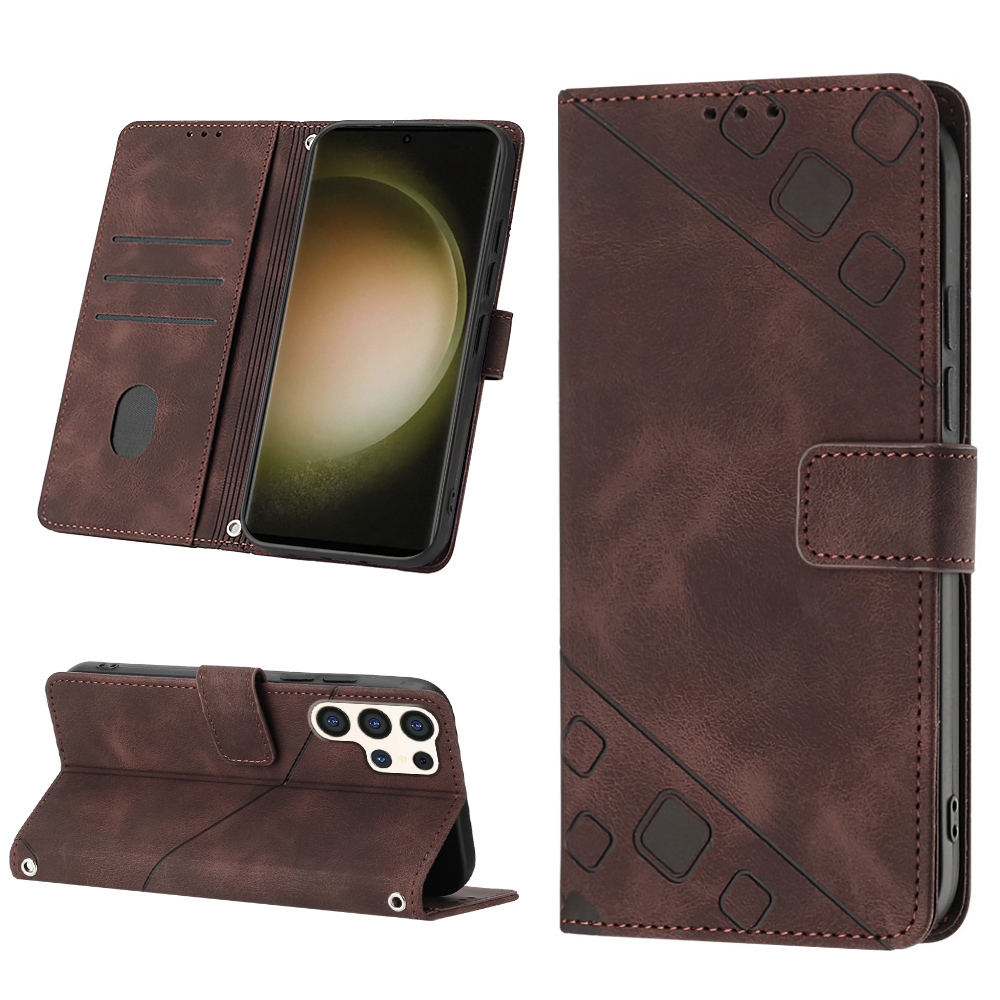 For Samsung Galaxy S24 Ultra 5G Skin-feel Embossed Leather Phone Case(Brown) For Samsung Galaxy S24 Ultra 5G Skin-feel Embossed Leather Phone Case(Brown)
