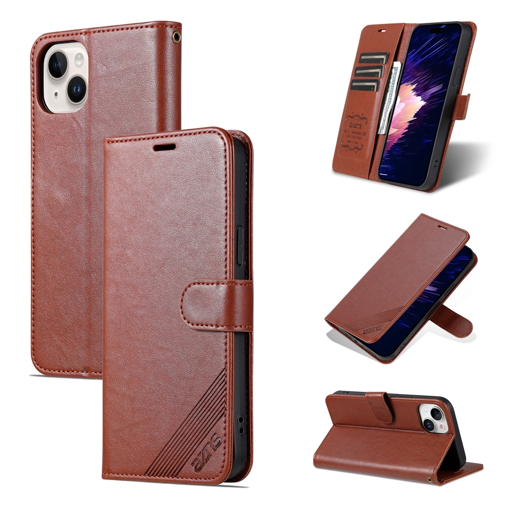 For iPhone 15 AZNS Sheepskin Texture Flip Leather Phone Case(Brown) For iPhone 15 AZNS Sheepskin Texture Flip Leather Phone Case(Brown)