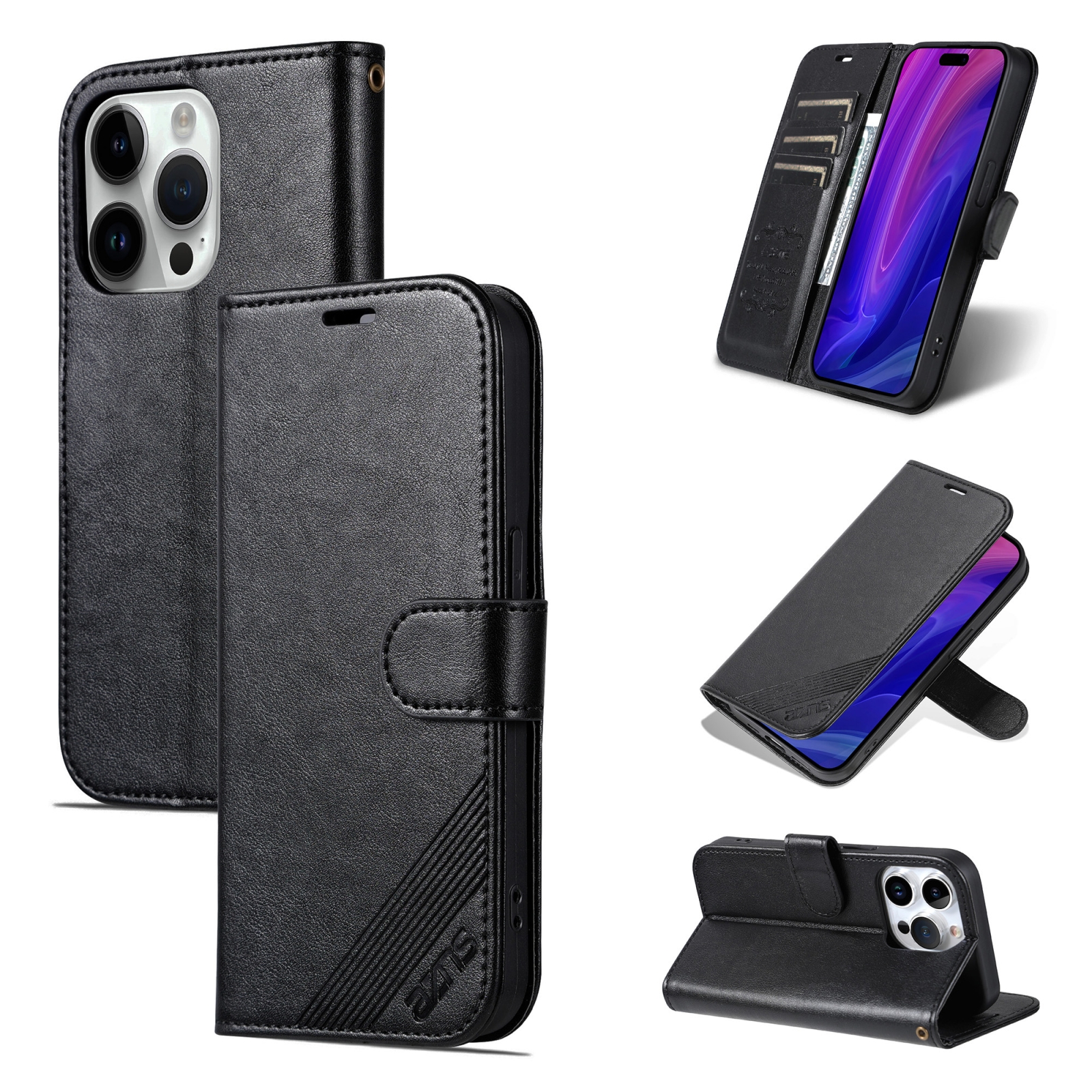 For iPhone 16 Pro Max AZNS Sheepskin Texture Flip Leather Phone Case(Black) For iPhone 16 Pro Max AZNS Sheepskin Texture Flip Leather Phone Case(Black)