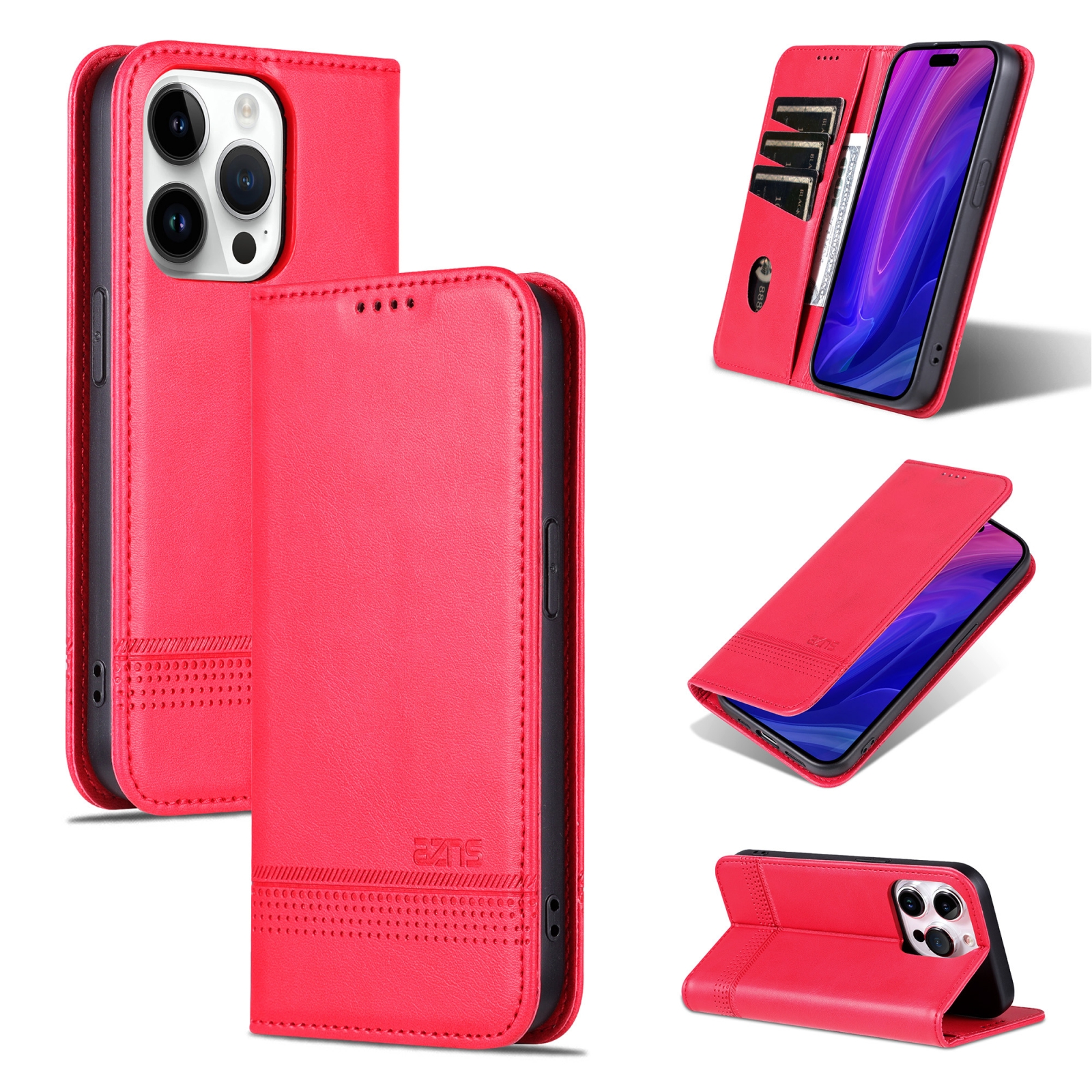 For iPhone 16 Pro AZNS Magnetic Calf Texture Flip Leather Phone Case(Red) For iPhone 16 Pro AZNS Magnetic Calf Texture Flip Leather Phone Case(Red)