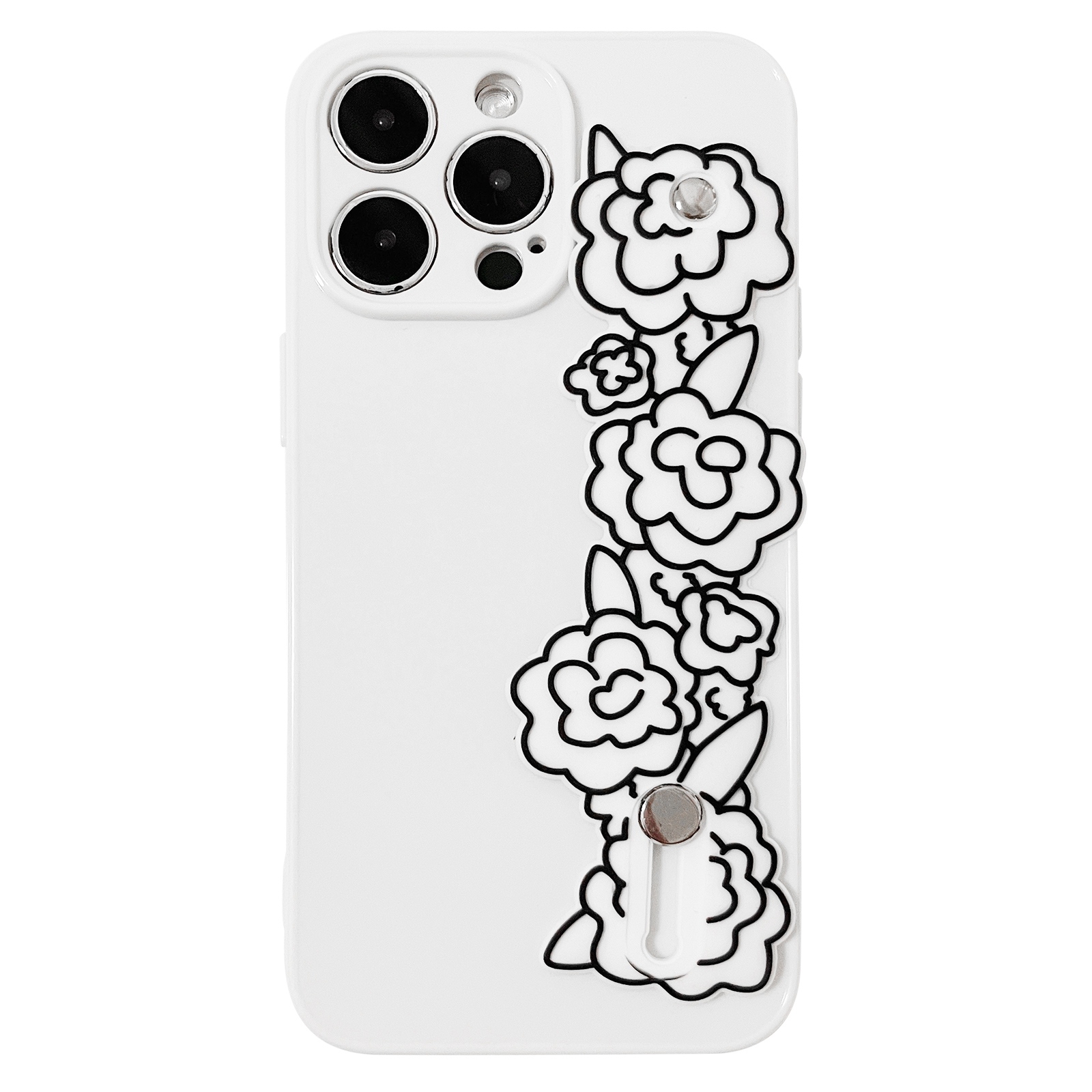 For iPhone 14 Pro Max Wristband Holder Phone Case(Flower) For iPhone 14 Pro Max Wristband Holder Phone Case(Flower)