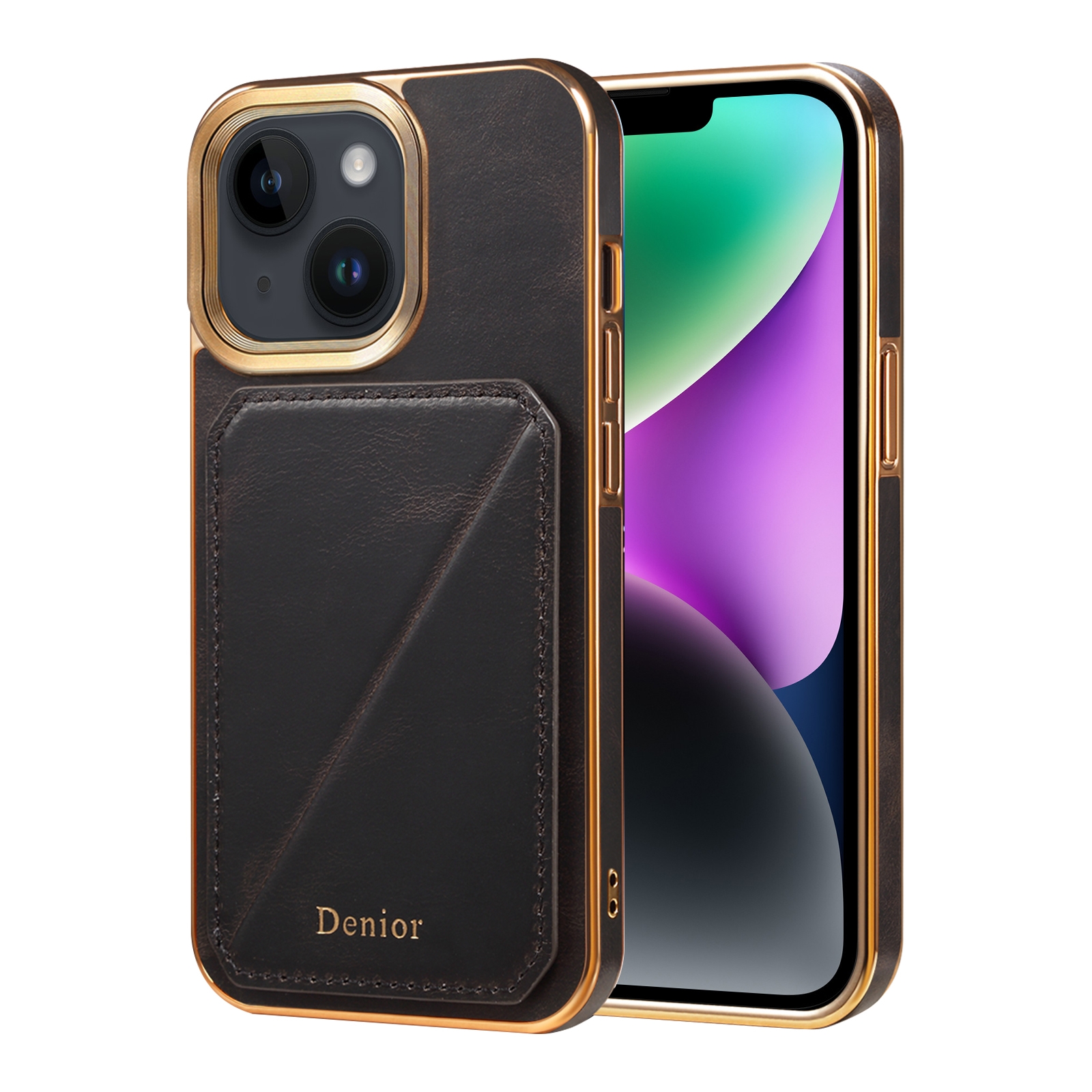 For iPhone 14 Plus Denior Oil Wax Leather Electroplating Card Slot Holder Phone Case(Black) For iPhone 14 Plus Denior Oil Wax Leather Electroplating Card Slot Holder Phone Case(Black)