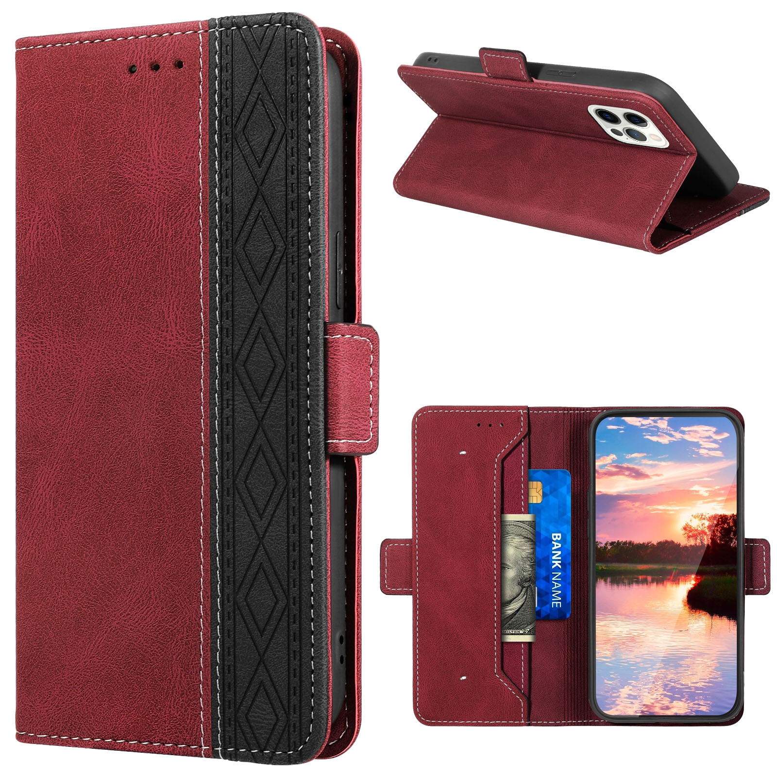 For iPhone 15 Pro Stitching Side-Magnetic RFID Leather Phone Case(Red) For iPhone 15 Pro Stitching Side-Magnetic RFID Leather Phone Case(Red)