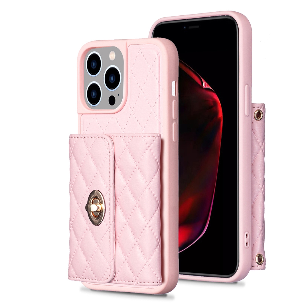 For iPhone 15 Pro Horizontal Wallet Rhombic Leather Phone Case(Pink) For iPhone 15 Pro Horizontal Wallet Rhombic Leather Phone Case(Pink)