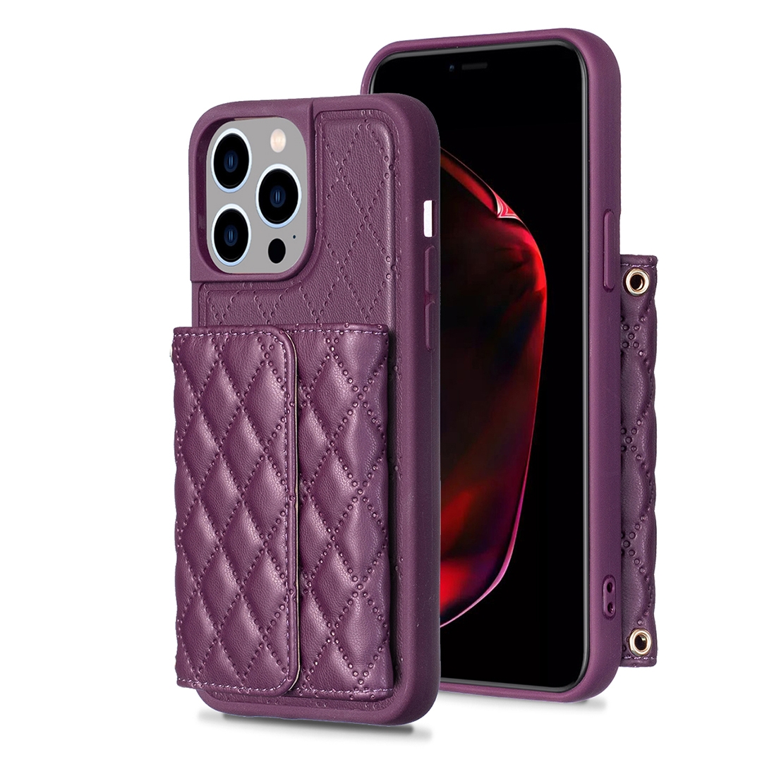 For iPhone 15 Pro Horizontal Wallet Rhombic Leather Phone Case(Dark Purple) For iPhone 15 Pro Horizontal Wallet Rhombic Leather Phone Case(Dark Purple)