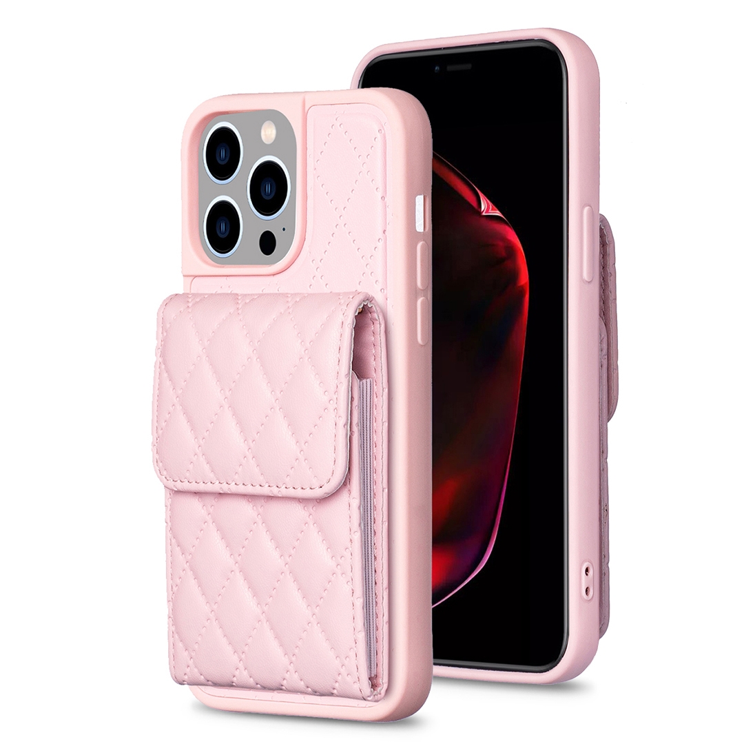 For iPhone 15 Pro Max Vertical Wallet Rhombic Leather Phone Case(Pink)