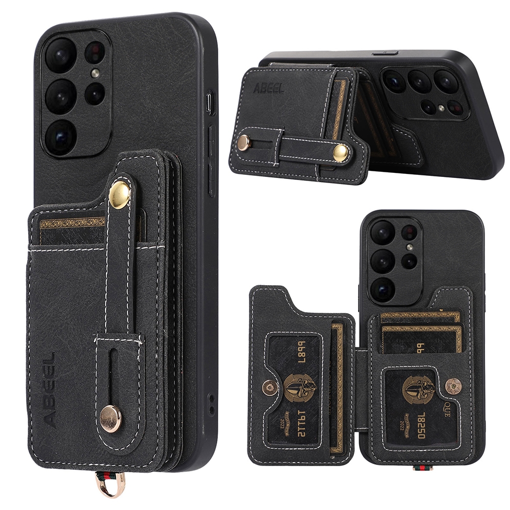 For Samsung Galaxy S23 Ultra 5G ABEEL Litchi Texture Card Bag PU Phone Case(Black)