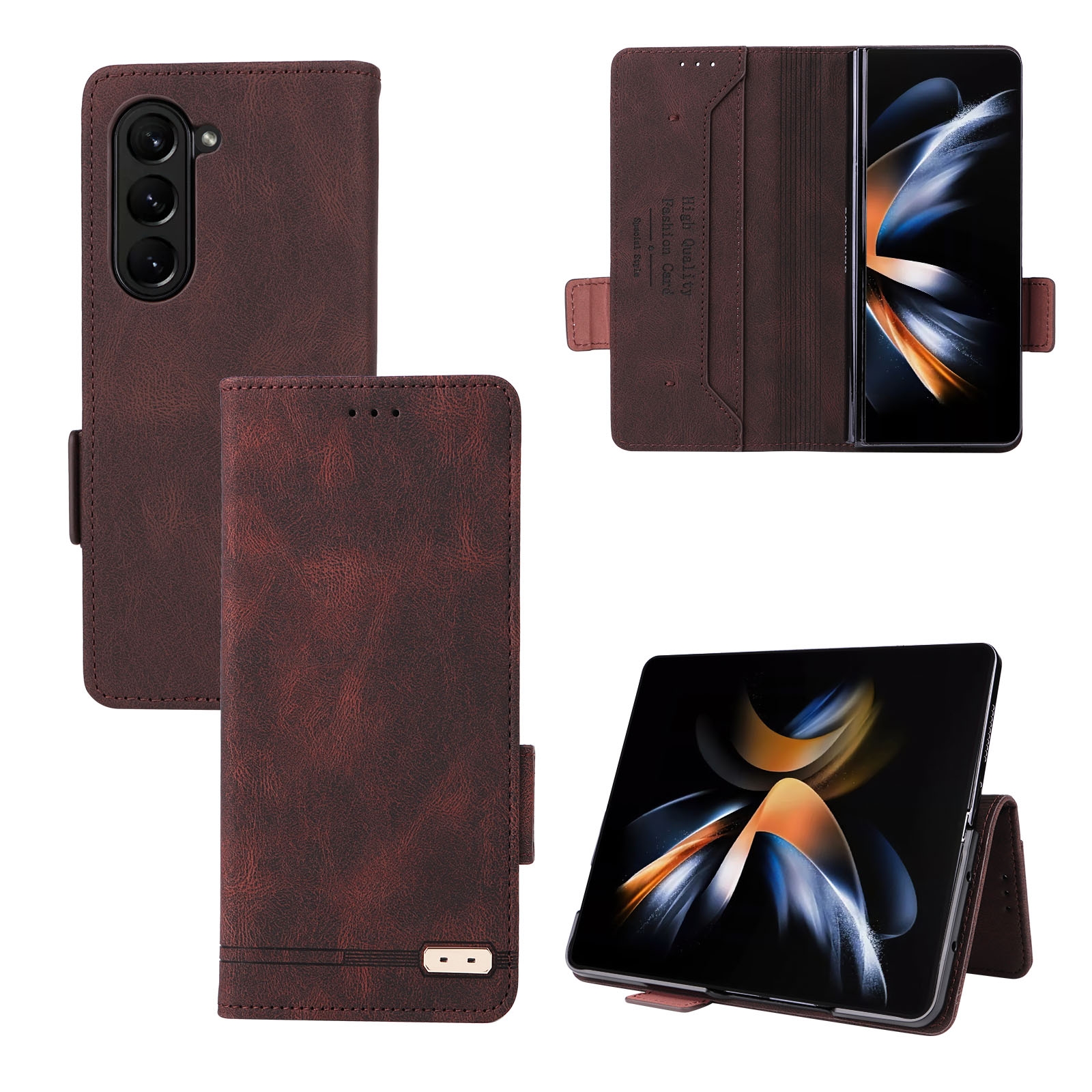 For Samsung Galaxy Z Fold5 Magnetic Clasp Leather Phone Case(Brown) For Samsung Galaxy Z Fold5 Magnetic Clasp Leather Phone Case(Brown)