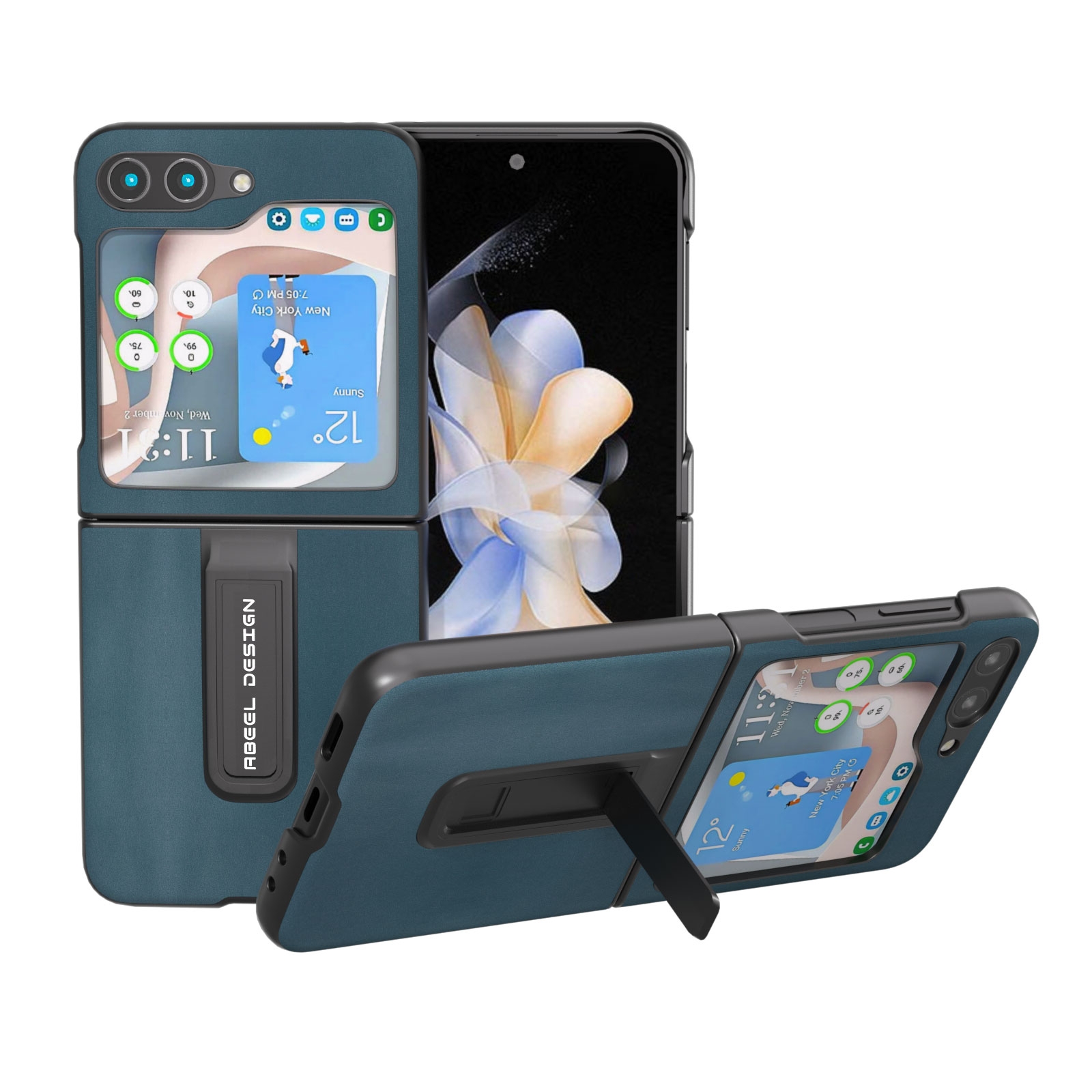 For Samsung Galaxy Z Flip5 ABEEL Genuine Leather Xiaoya Series Phone Case with Holder(Dark Green) For Samsung Galaxy Z Flip5 ABEEL Genuine Leather Xiaoya Series Phone Case with Holder(Dark Green)