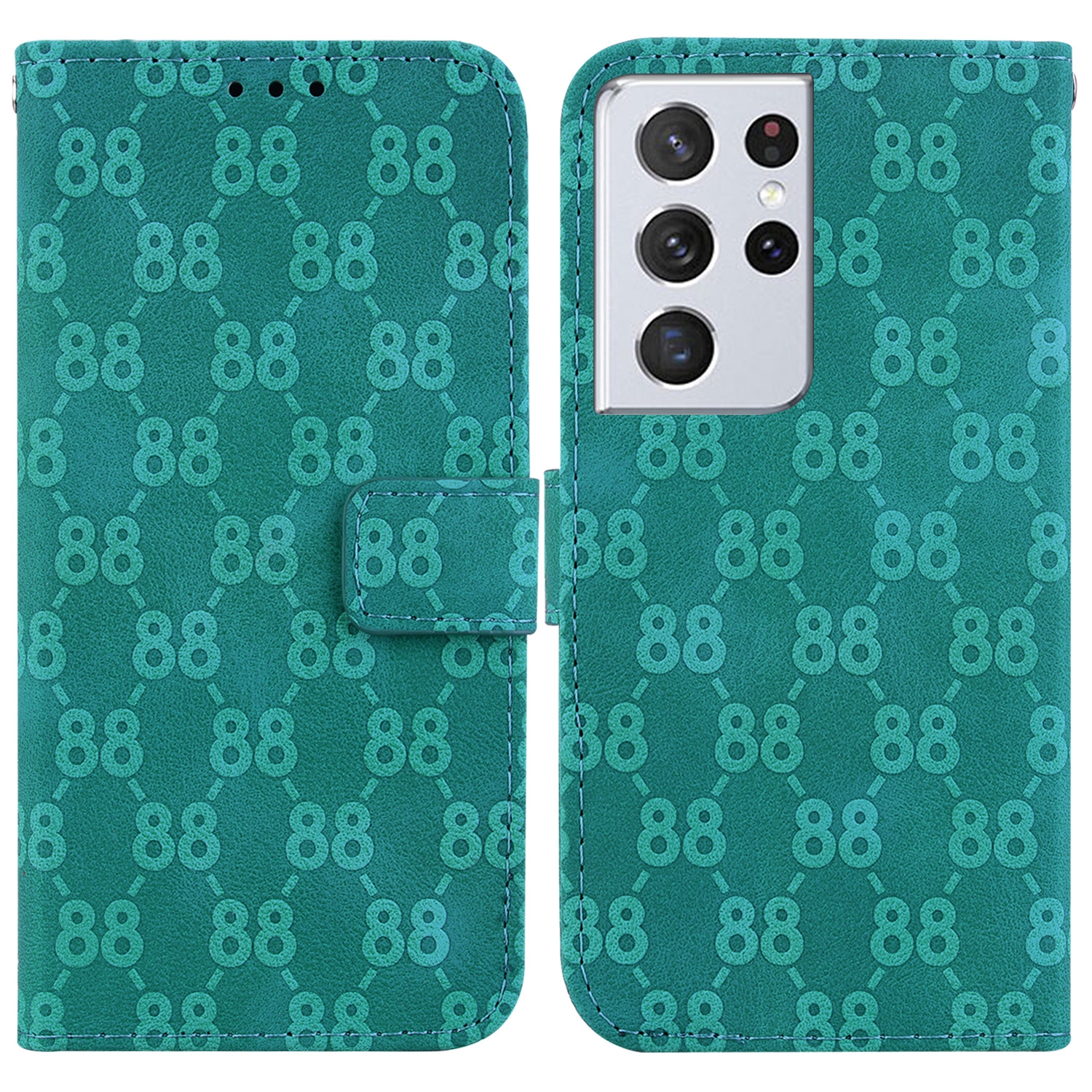 For Samsung Galaxy S21 Ultra 5G Double 8-shaped Embossed Leather Phone Case(Green) For Samsung Galaxy S21 Ultra 5G Double 8-shaped Embossed Leather Phone Case(Green)
