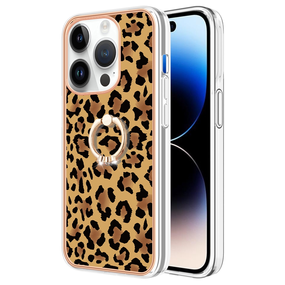 For iPhone 16 Pro Electroplating Dual-side IMD Phone Case with Ring Holder(Leopard Print) For iPhone 16 Pro Electroplating Dual-side IMD Phone Case with Ring Holder(Leopard Print)