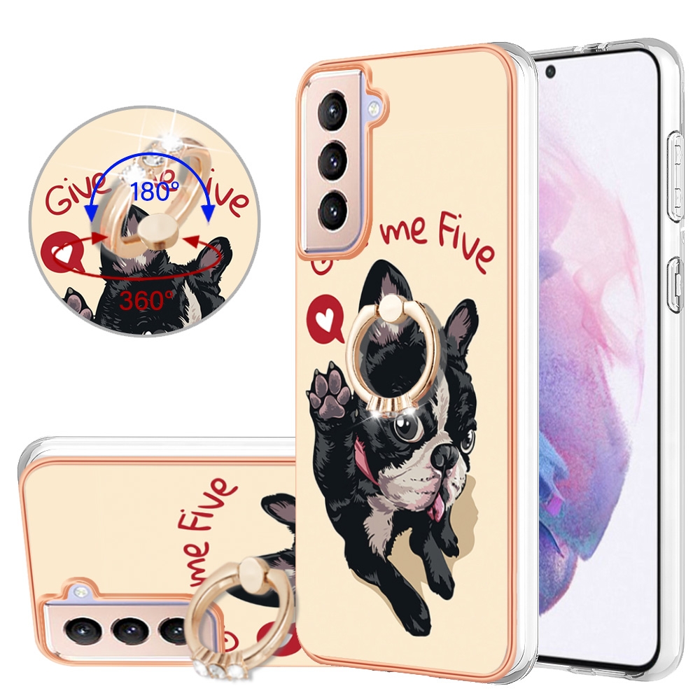 For Samsung Galaxy S21+ 5G Electroplating Dual-side IMD Phone Case with Ring Holder(Lucky Dog)