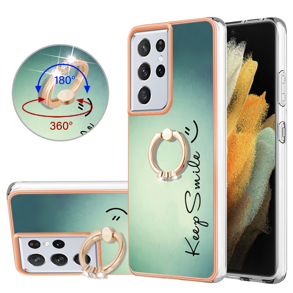For Samsung Galaxy S21 Ultra 5G Electroplating Dual-side IMD Phone Case with Ring Holder(Smile) For Samsung Galaxy S21 Ultra 5G Electroplating Dual-side IMD Phone Case with Ring Holder(Smile)