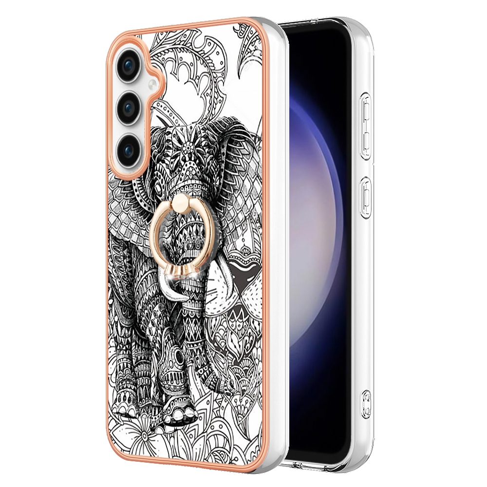 For Samsung Galaxy S23 FE 5G Electroplating Dual-side IMD Phone Case with Ring Holder(Totem Elephant) For Samsung Galaxy S23 FE 5G Electroplating Dual-side IMD Phone Case with Ring Holder(Totem Elephant)