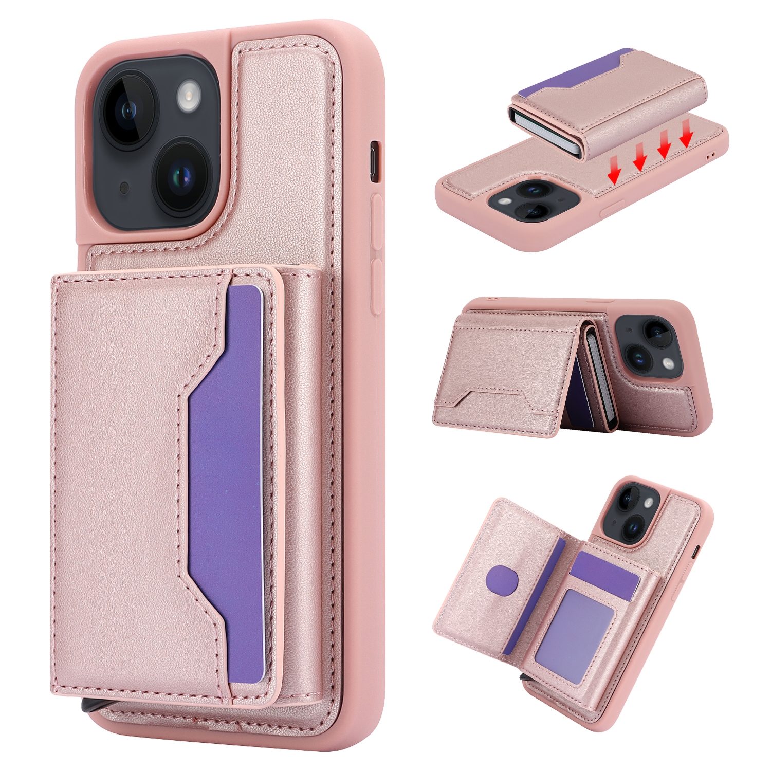 For iPhone 13 / 14 RFID Anti-theft Detachable Card Bag Leather Phone Case(Pink)