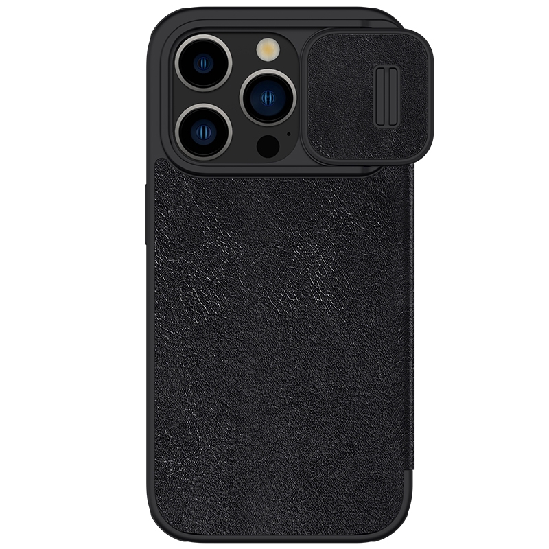 For iPhone 15 Pro NILLKIN QIN Series Pro Sliding Camera Cover Design Leather Phone Case(Black) For iPhone 15 Pro NILLKIN QIN Series Pro Sliding Camera Cover Design Leather Phone Case(Black)