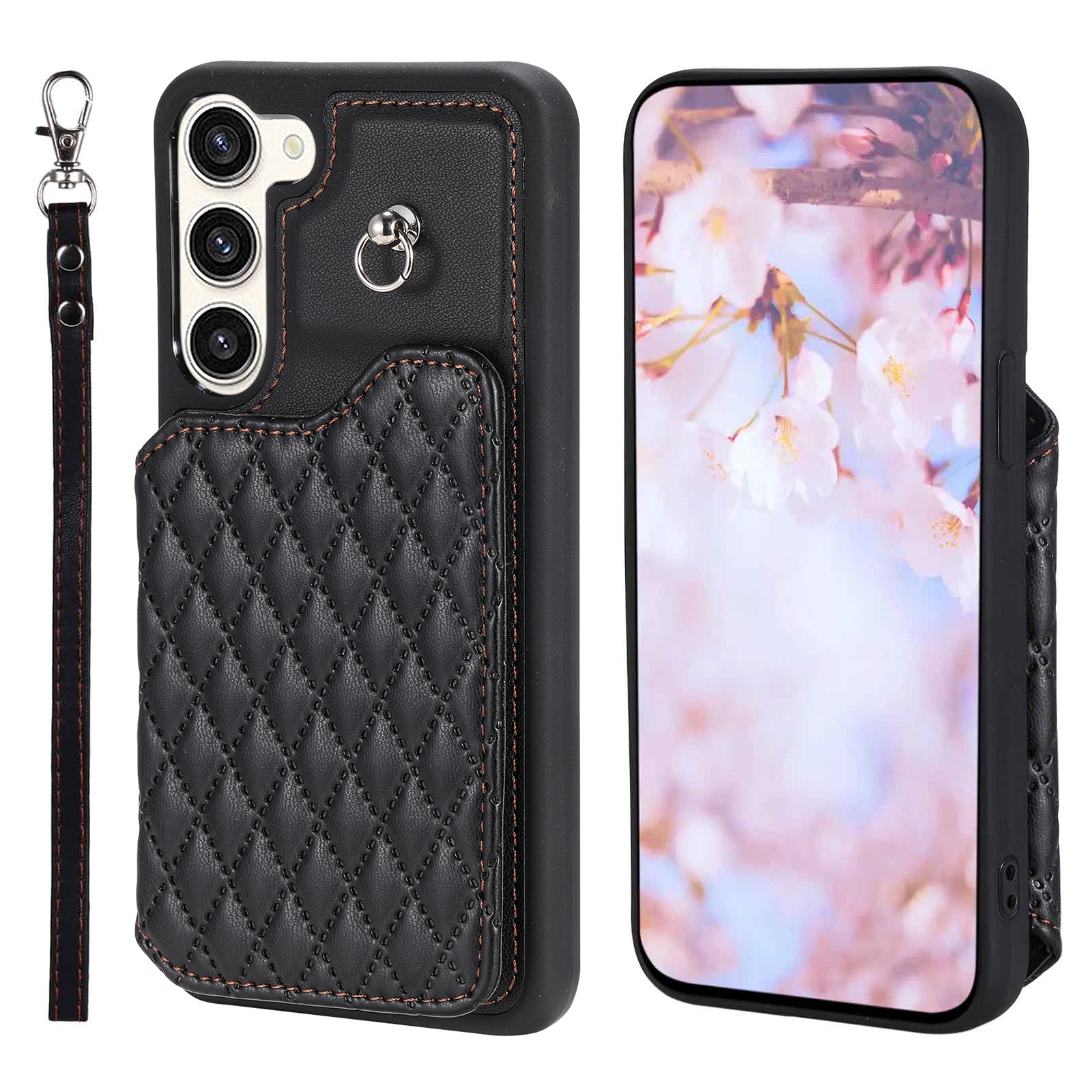For Samsung Galaxy S23+ 5G Grid Texture Card Bag Phone Case with Lanyard(Black) For Samsung Galaxy S23+ 5G Grid Texture Card Bag Phone Case with Lanyard(Black)
