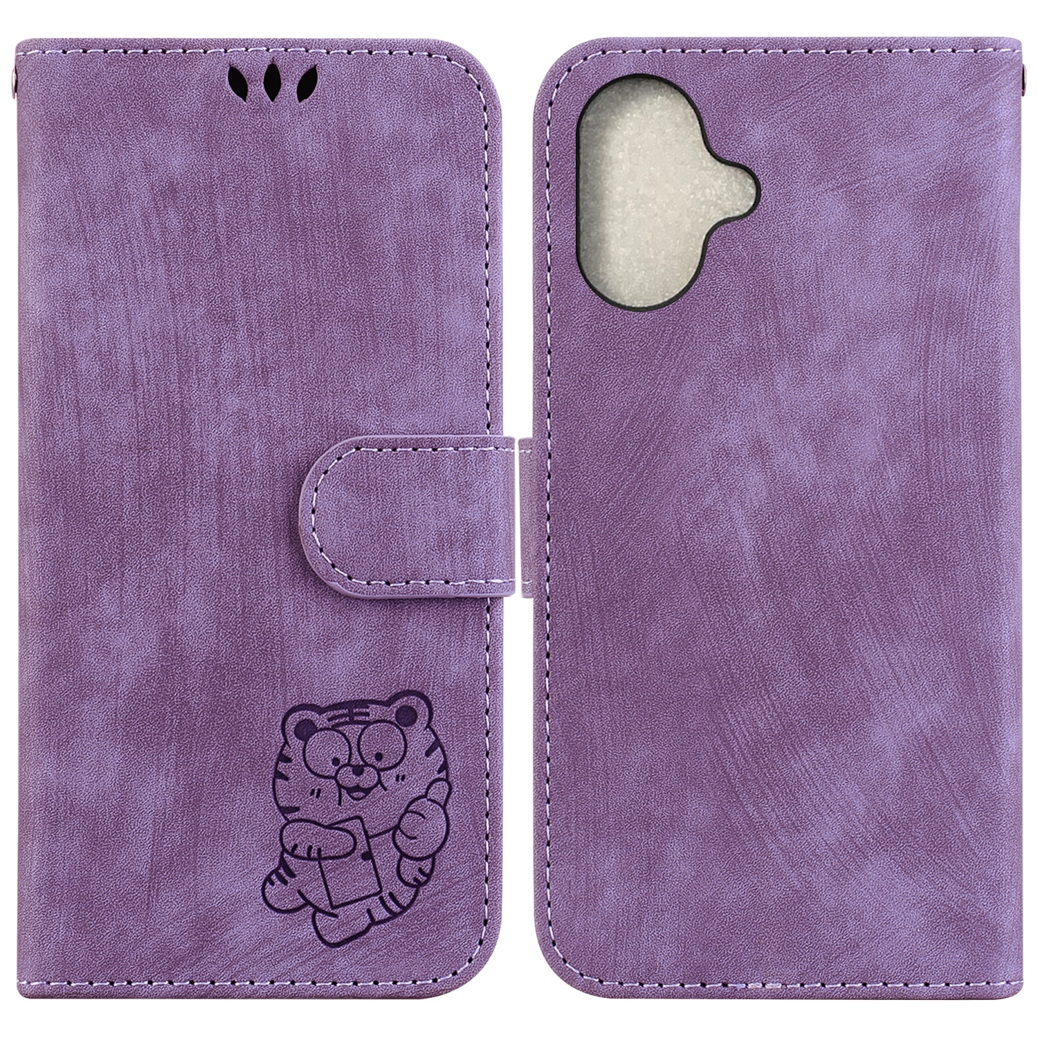 For iPhone 16 Little Tiger Embossed Leather Phone Case(Purple) For iPhone 16 Little Tiger Embossed Leather Phone Case(Purple)