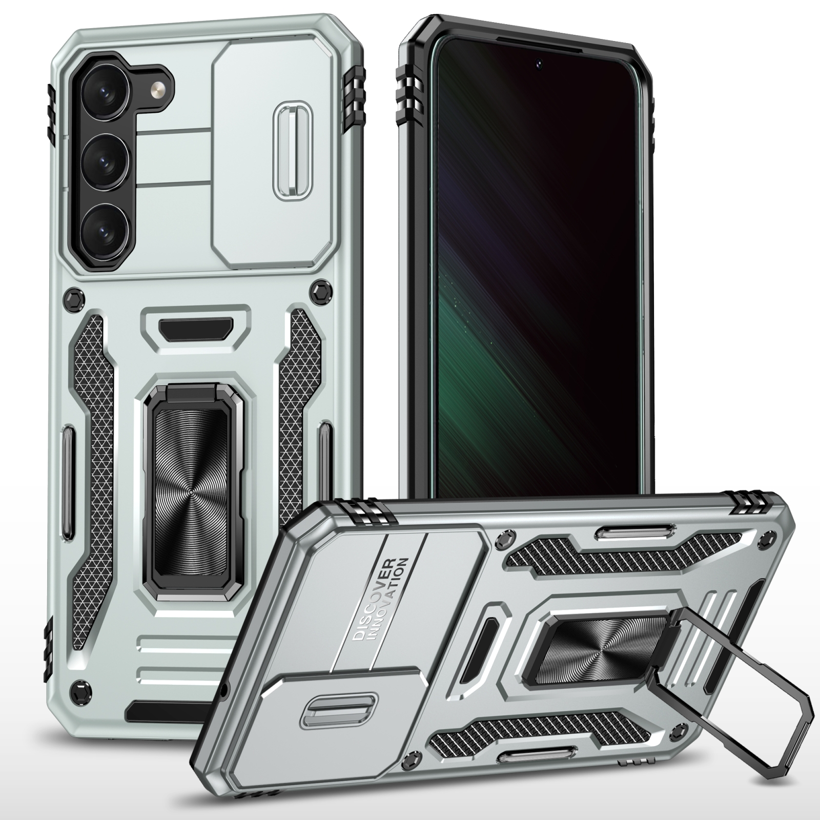 For Samsung Galaxy S23+ 5G Armor PC + TPU Camera Shield Phone Case(Grey) For Samsung Galaxy S23+ 5G Armor PC + TPU Camera Shield Phone Case(Grey)