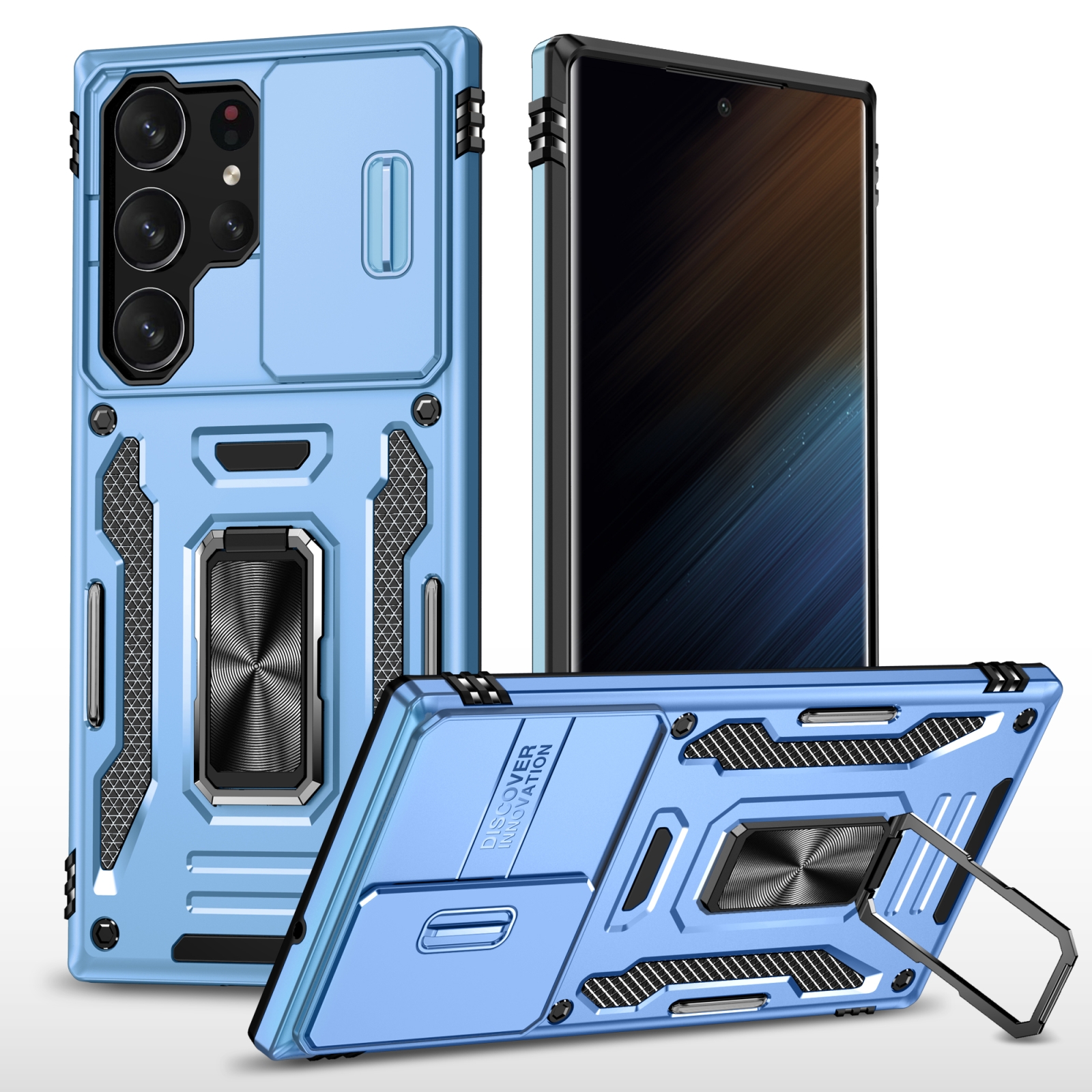 For Samsung Galaxy S23 Ultra 5G Armor PC + TPU Camera Shield Phone Case(Light Blue)