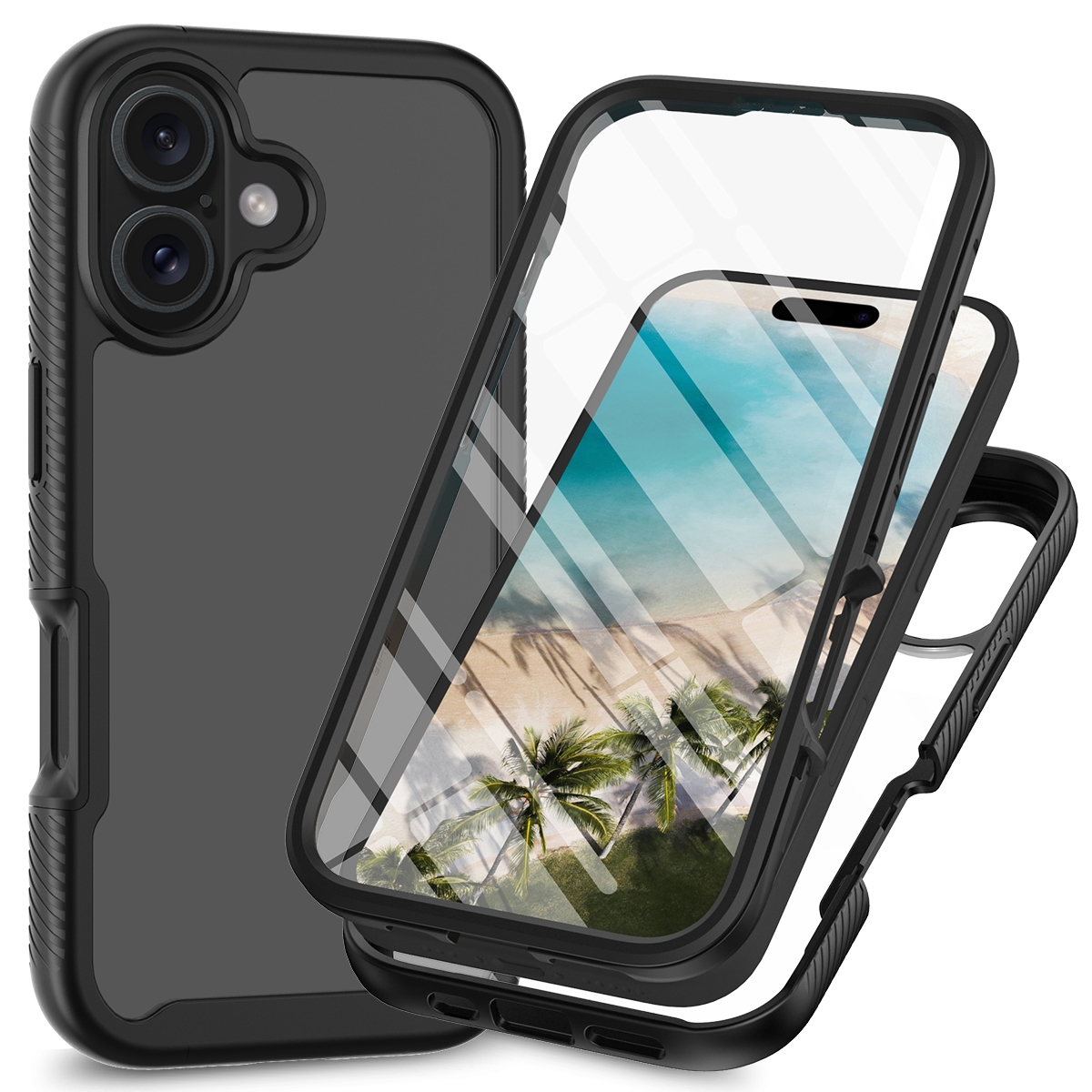For iPhone 16 Plus Starry Sky Solid Color Series PC + TPU Phone Case with PET Film(Black) For iPhone 16 Plus Starry Sky Solid Color Series PC + TPU Phone Case with PET Film(Black)