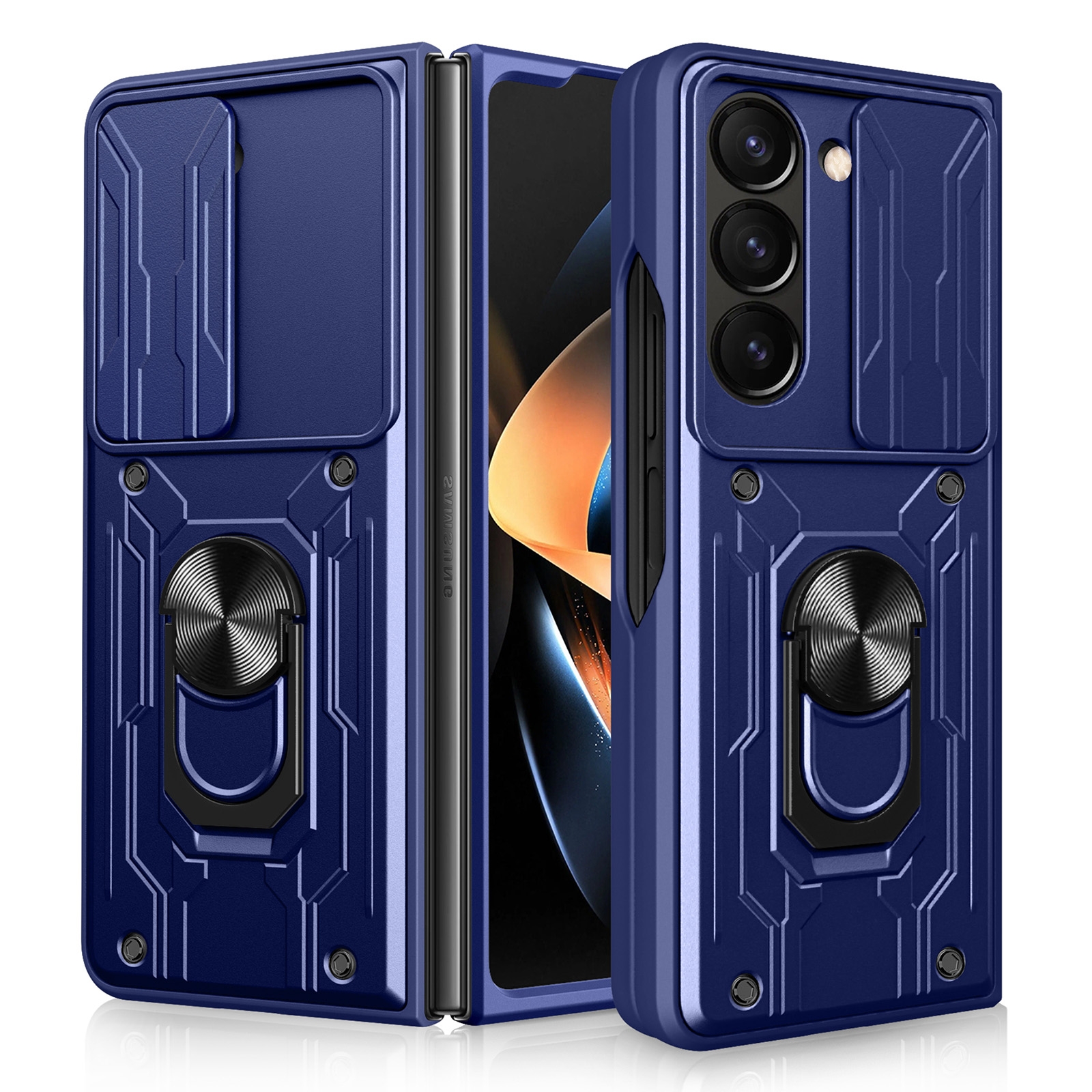 For Samsung Galaxy Z Fold5 Sliding Camshield TPU+PC Phone Case with Holder(Blue) For Samsung Galaxy Z Fold5 Sliding Camshield TPU+PC Phone Case with Holder(Blue)