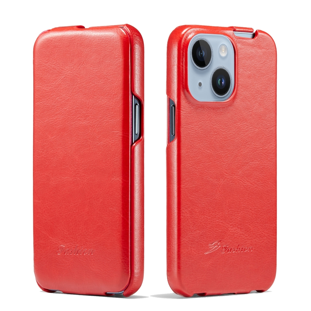 For iPhone 15 Fierre Shann Oil Wax Texture Vertical Flip PU Phone Case(Red) For iPhone 15 Fierre Shann Oil Wax Texture Vertical Flip PU Phone Case(Red)