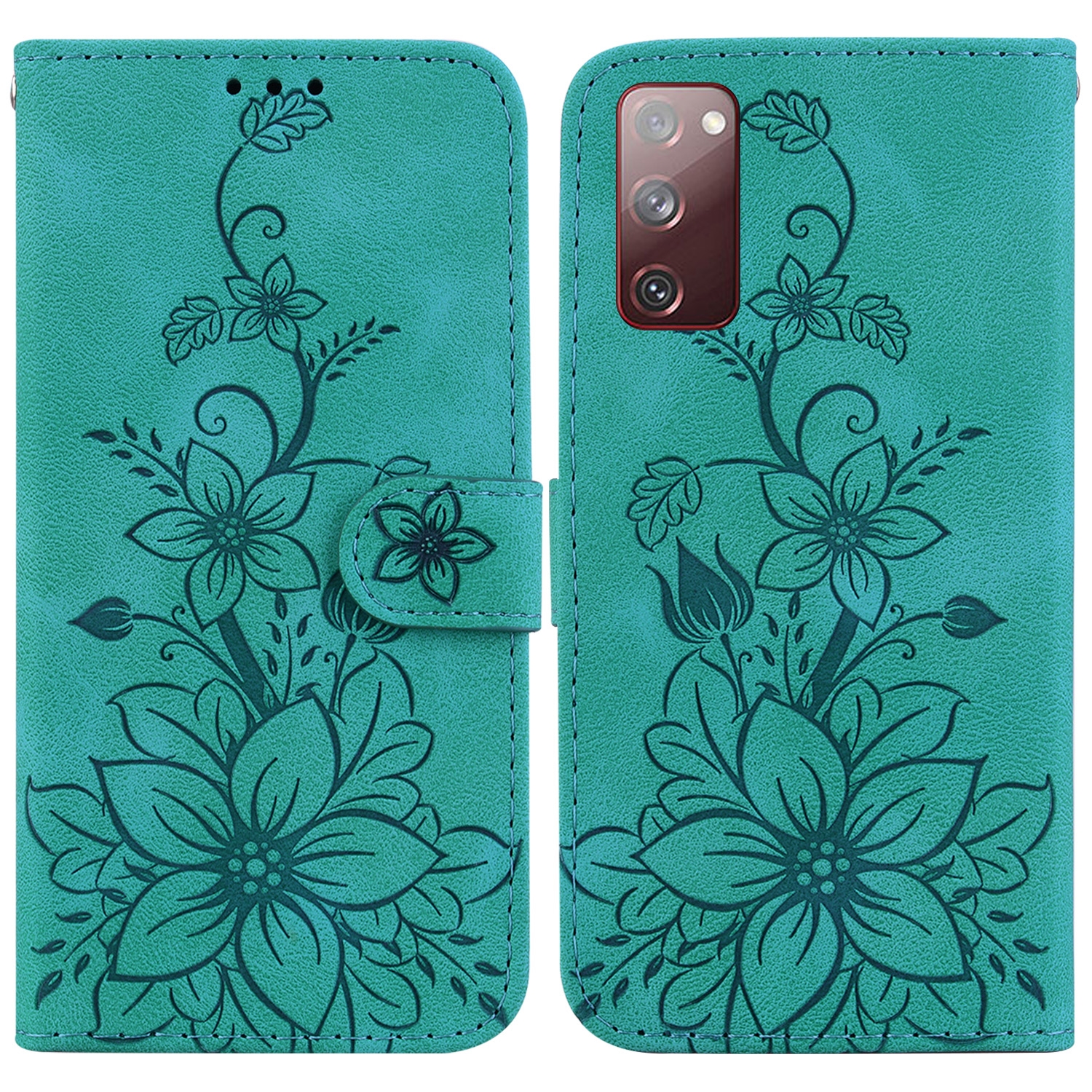 For Samsung Galaxy S20 FE 4G / 5G Lily Embossed Leather Phone Case(Green) For Samsung Galaxy S20 FE 4G / 5G Lily Embossed Leather Phone Case(Green)