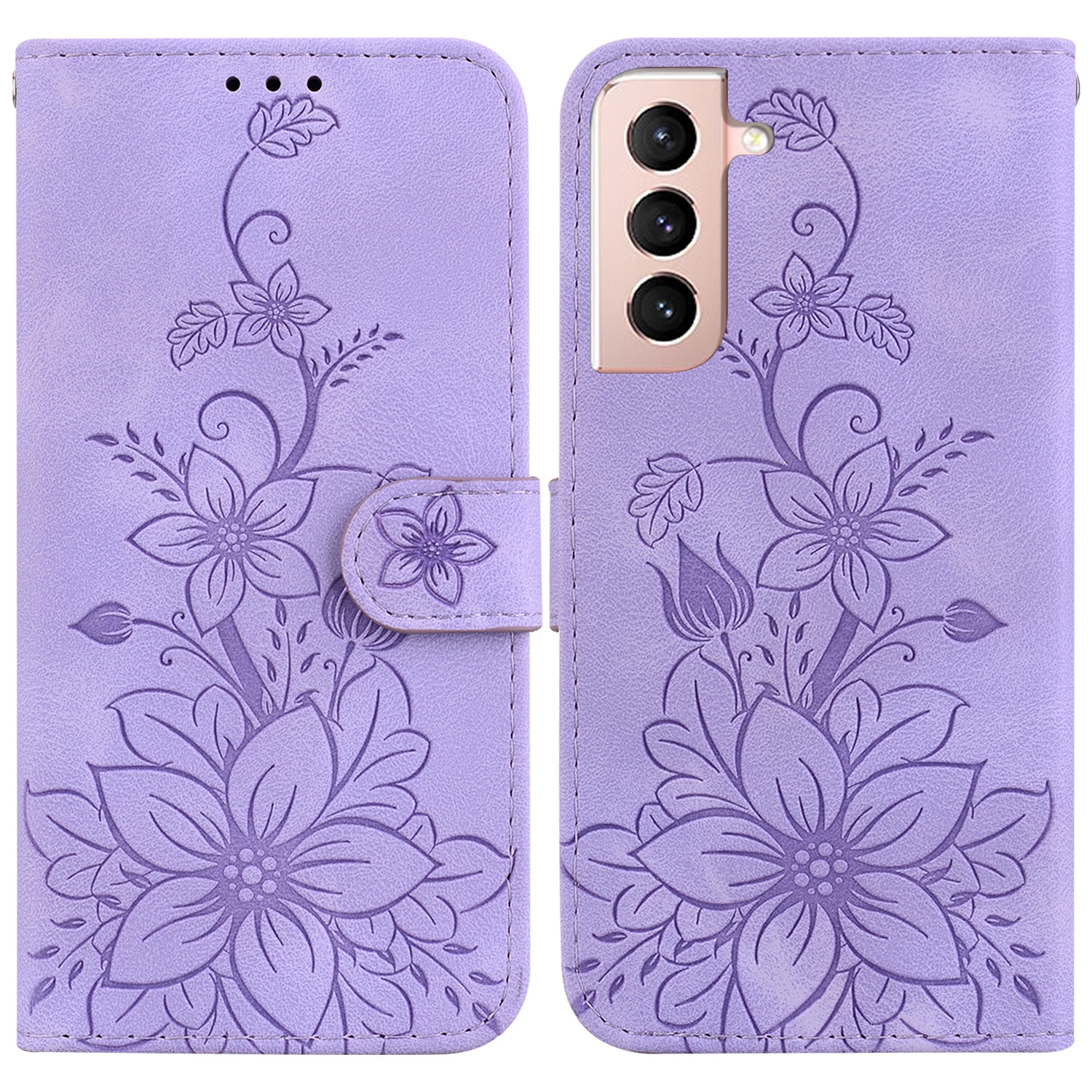 For Samsung Galaxy S21 5G Lily Embossed Leather Phone Case(Purple) For Samsung Galaxy S21 5G Lily Embossed Leather Phone Case(Purple)