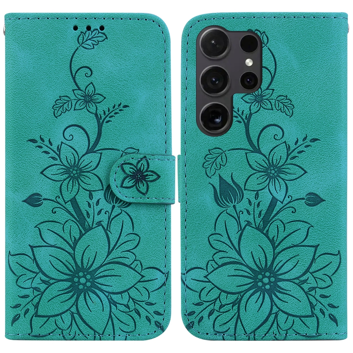 For Samsung Galaxy S24 Ultra 5G Lily Embossed Leather Phone Case(Green) For Samsung Galaxy S24 Ultra 5G Lily Embossed Leather Phone Case(Green)