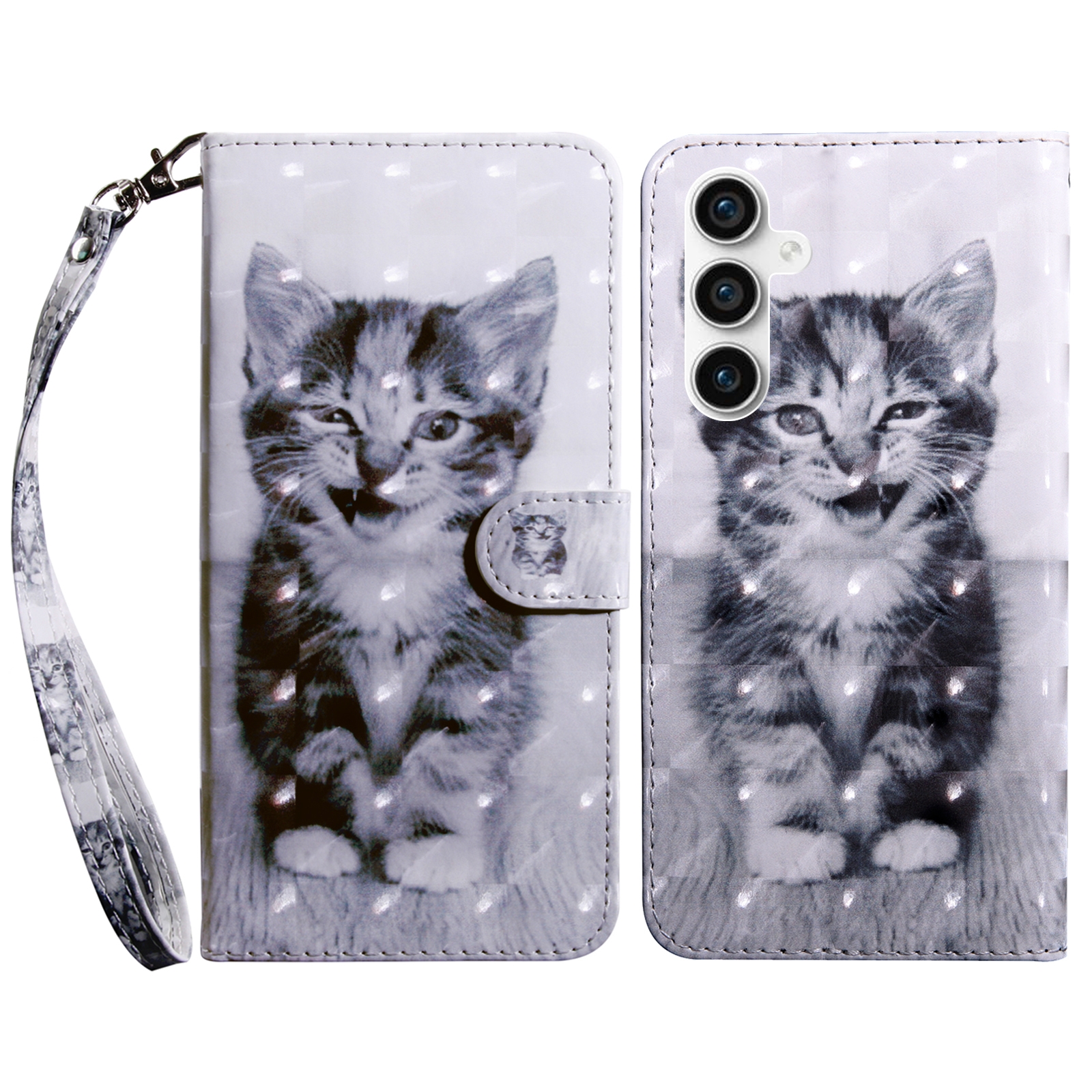 For Samsung Galaxy S23 FE 5G 3D Painted Leather Phone Case(Smile Cat) For Samsung Galaxy S23 FE 5G 3D Painted Leather Phone Case(Smile Cat)