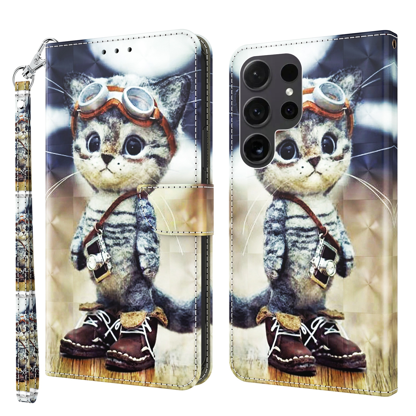 For Samsung Galaxy S24 Ultra 5G 3D Painted Leather Phone Case(Naughty Cat) For Samsung Galaxy S24 Ultra 5G 3D Painted Leather Phone Case(Naughty Cat)