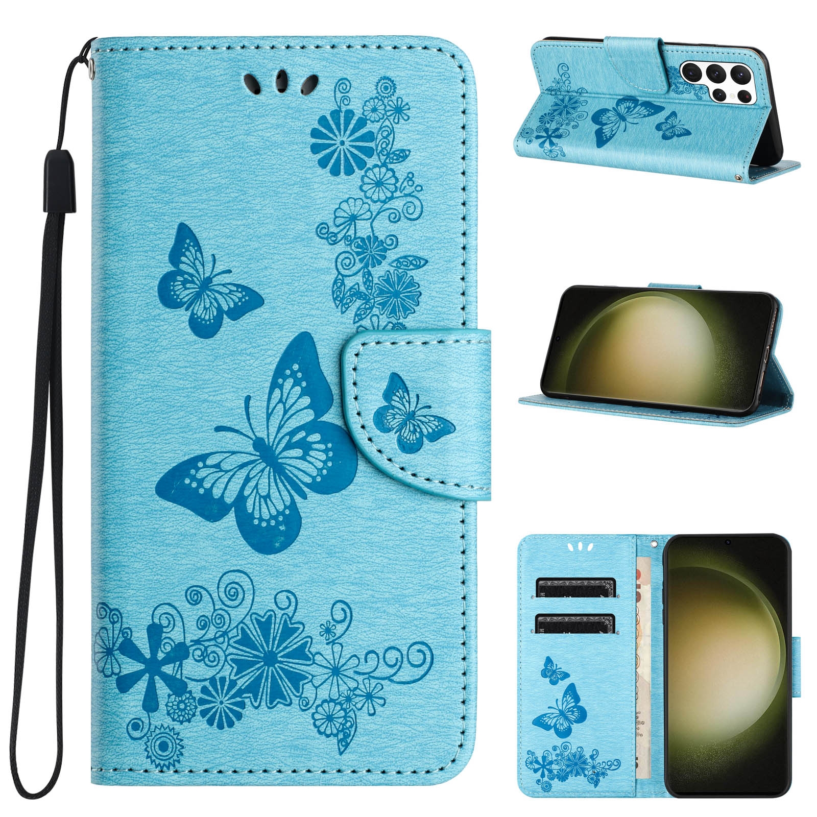 For Samsung Galaxy S24 Ultra 5G Butterfly Embossed Flip Leather Phone Case(Blue) For Samsung Galaxy S24 Ultra 5G Butterfly Embossed Flip Leather Phone Case(Blue)