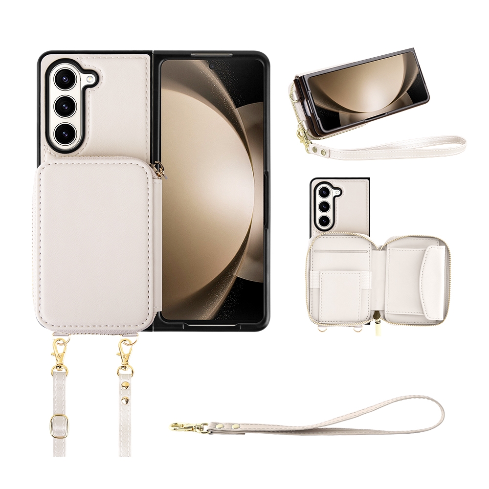 For Samsung Galaxy Z Fold5 Multifunctional Card Bag Phone Case(White) For Samsung Galaxy Z Fold5 Multifunctional Card Bag Phone Case(White)