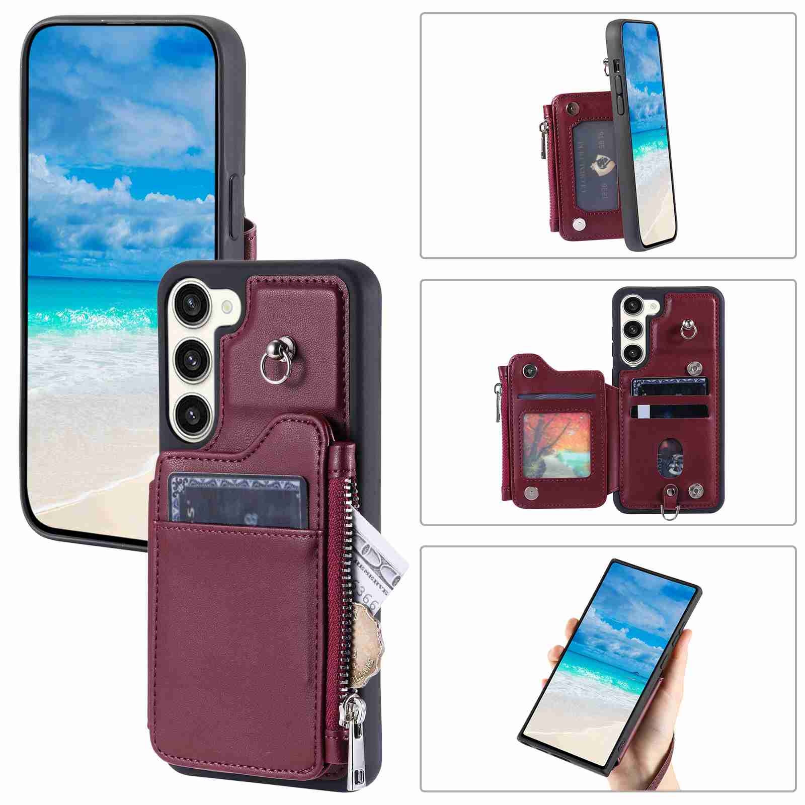 For Samsung Galaxy S23 5G Zipper Card Slots RFID Phone Case(Wine Red) For Samsung Galaxy S23 5G Zipper Card Slots RFID Phone Case(Wine Red)