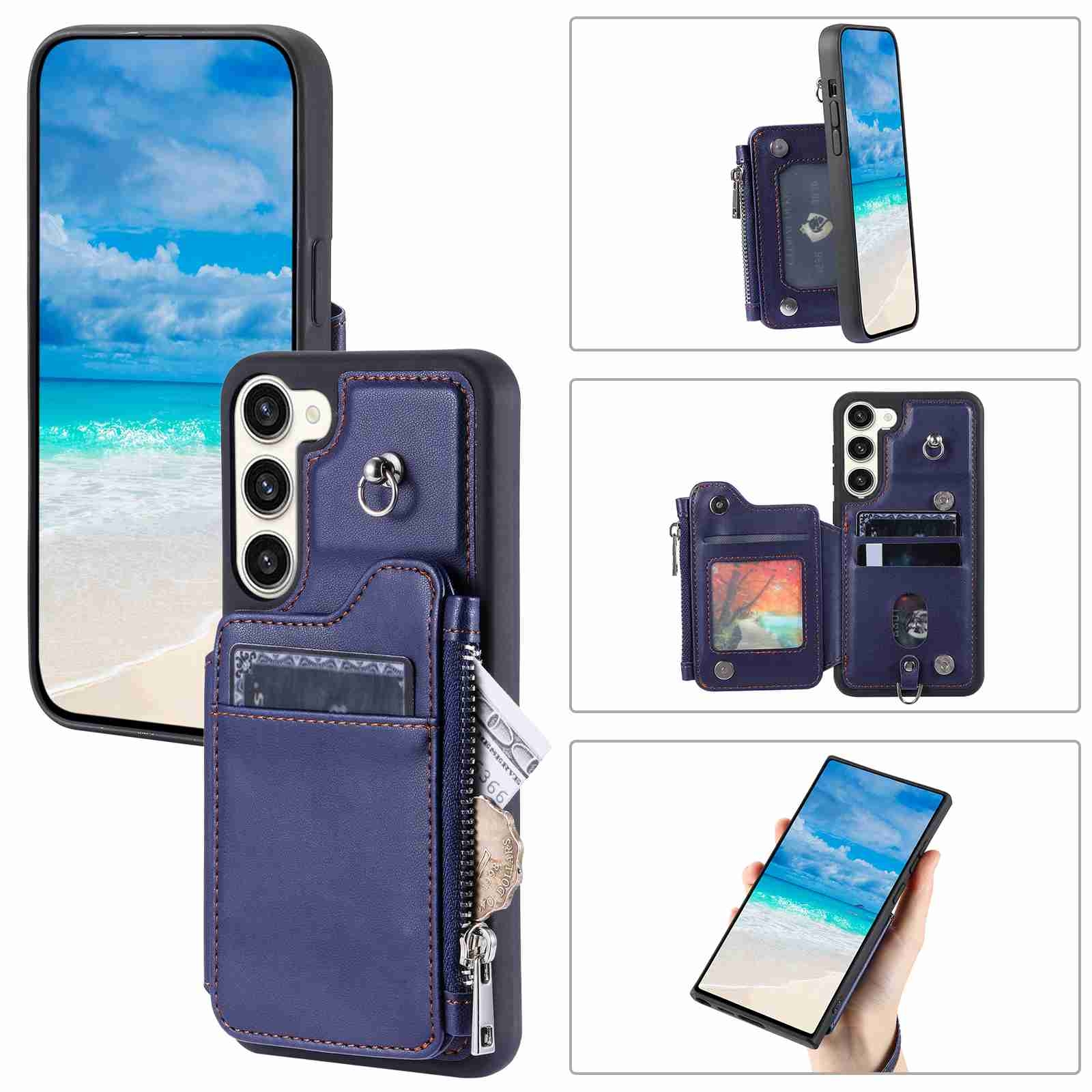For Samsung Galaxy S23+ 5G Zipper Card Slots RFID Phone Case(Blue) For Samsung Galaxy S23+ 5G Zipper Card Slots RFID Phone Case(Blue)