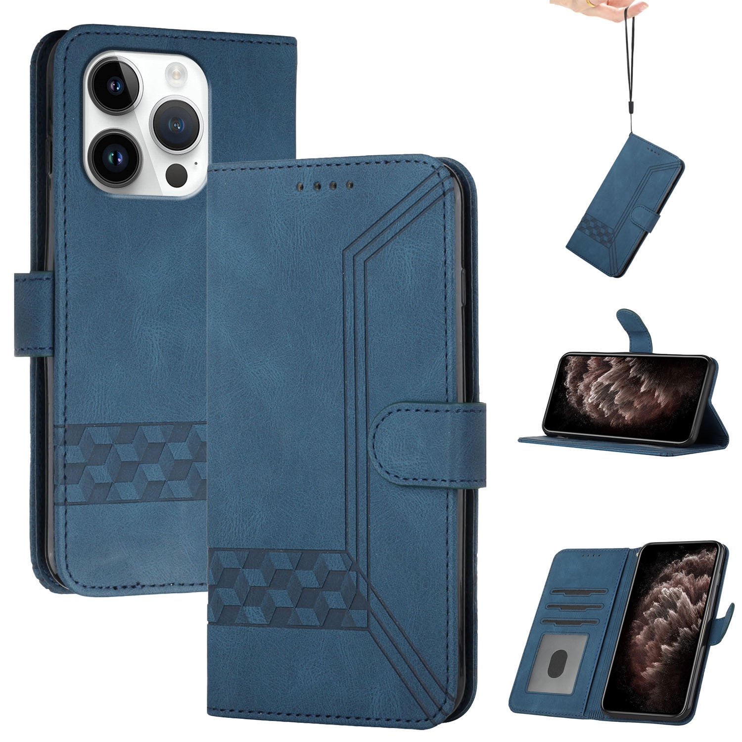 For iPhone 16 Pro Cubic Skin Feel Flip Leather Phone Case(Blue) For iPhone 16 Pro Cubic Skin Feel Flip Leather Phone Case(Blue)