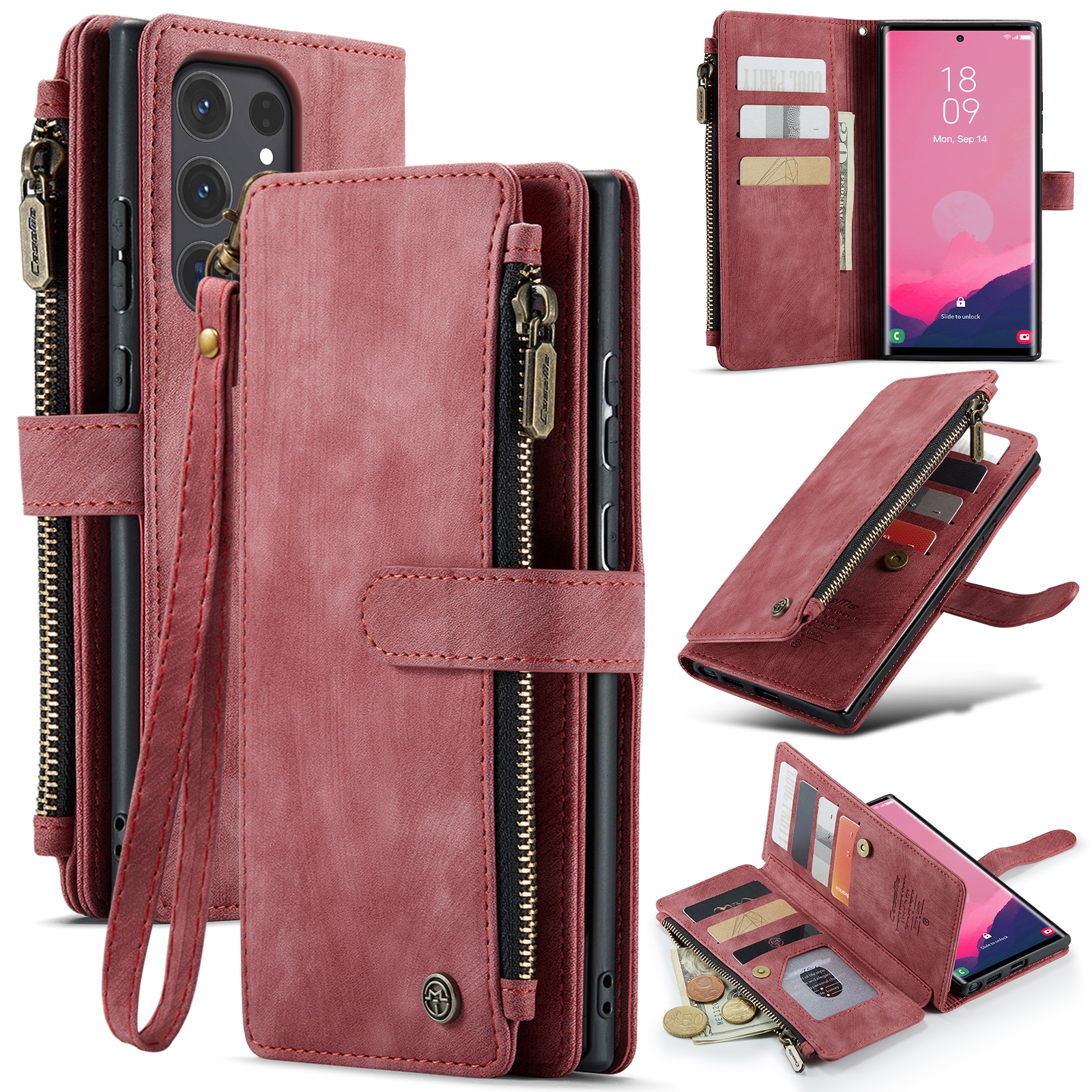 For Samsung Galaxy S24 Ultra 5G CaseMe C30 Card Slots Zipper Wallet Leather Phone Case(Red) For Samsung Galaxy S24 Ultra 5G CaseMe C30 Card Slots Zipper Wallet Leather Phone Case(Red)