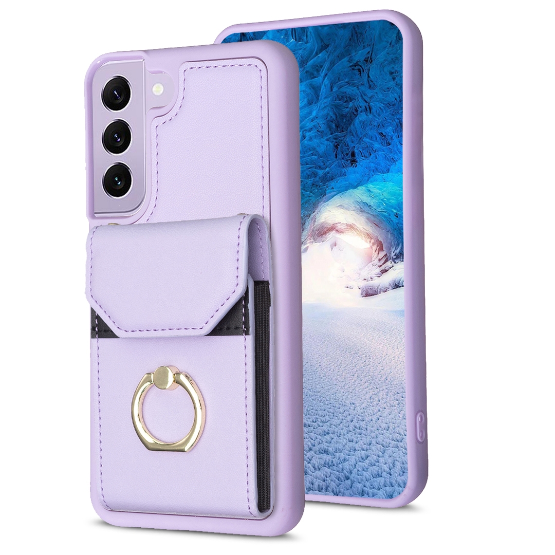 For Samsung Galaxy S22 5G BF29 Organ Card Bag Ring Holder Phone Case(Purple) For Samsung Galaxy S22 5G BF29 Organ Card Bag Ring Holder Phone Case(Purple)