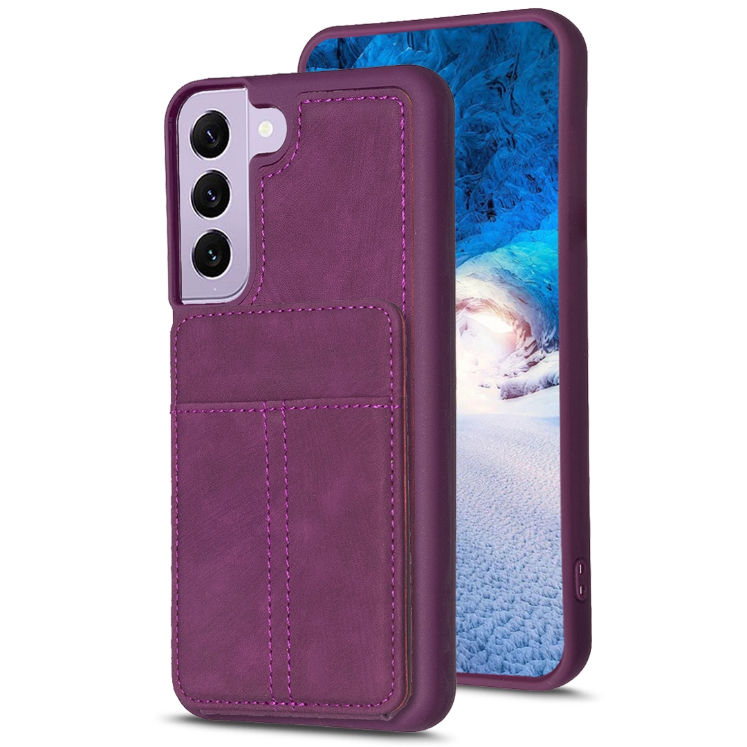 For Samsung Galaxy S21 5G BF28 Frosted Card Bag Phone Case with Holder(Dark Purple) For Samsung Galaxy S21 5G BF28 Frosted Card Bag Phone Case with Holder(Dark Purple)