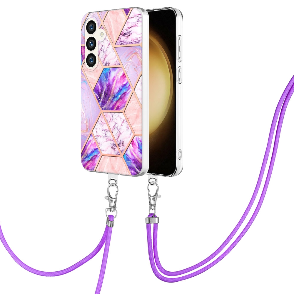 For Samsung Galaxy S24 5G Electroplating IMD Splicing Dual-side Marble TPU Phone Case with Lanyard(Light Purple) For Samsung Galaxy S24 5G Electroplating IMD Splicing Dual-side Marble TPU Phone Case with Lanyard(Light Purple)