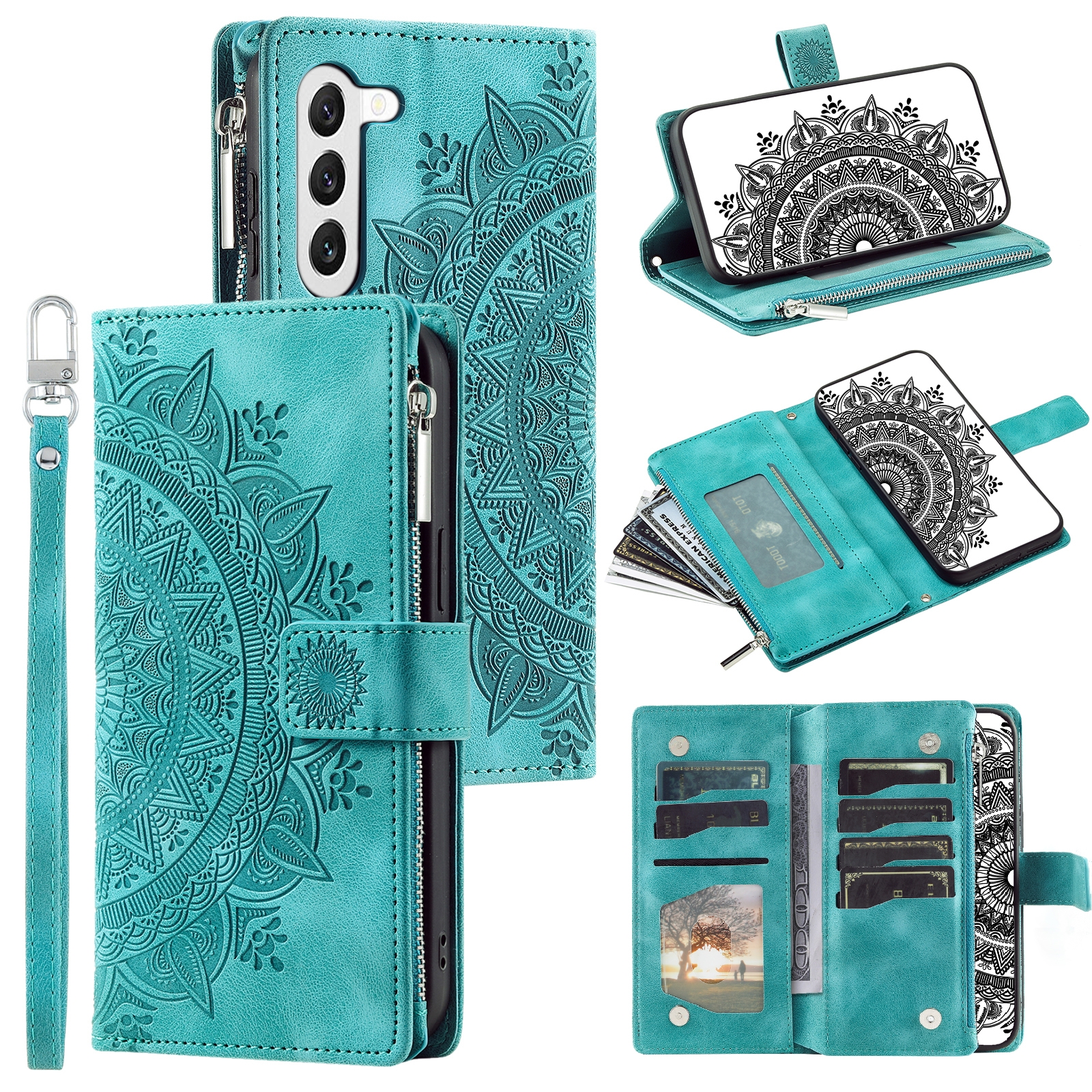 For Samsung Galaxy S23+ 5G Multi-Card Totem Zipper Leather Phone Case(Green) For Samsung Galaxy S23+ 5G Multi-Card Totem Zipper Leather Phone Case(Green)